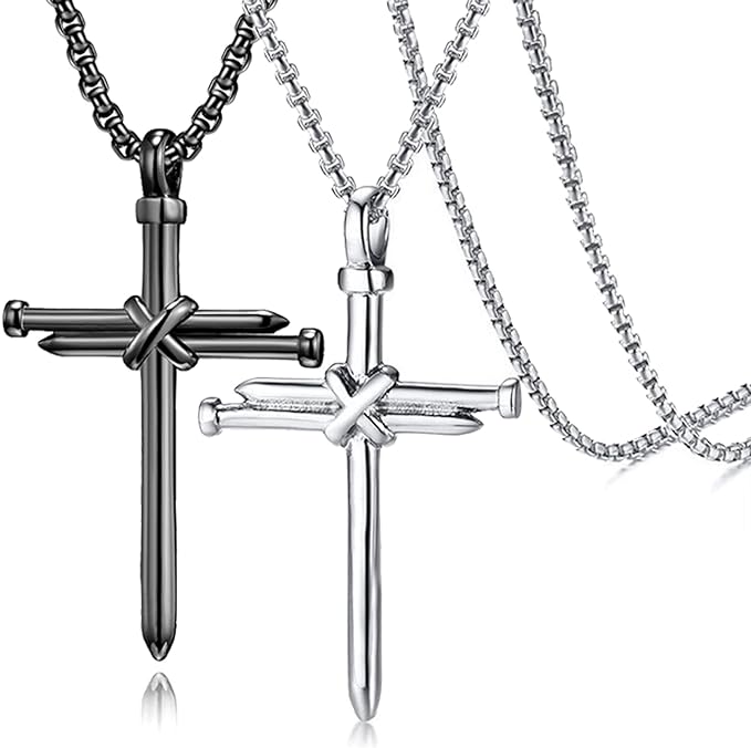 Three Nail Cross Pendant Necklace
