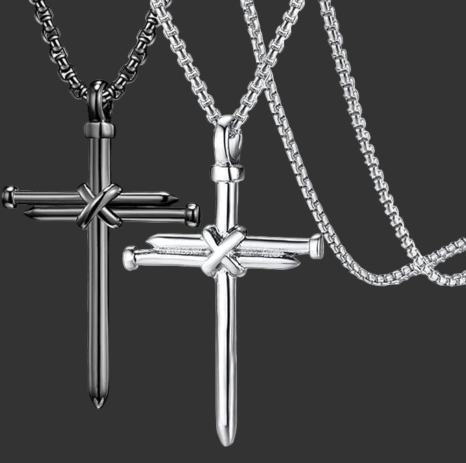 Three Nail Cross Pendant Necklace