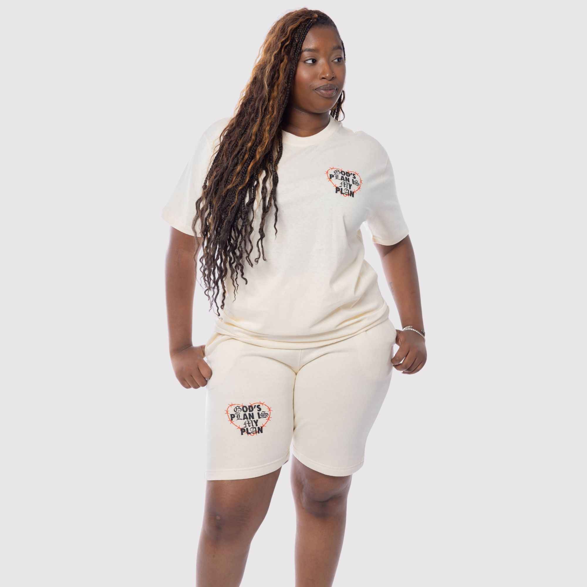 Covered By Grace God's Plan Fire Short Set (Off White)