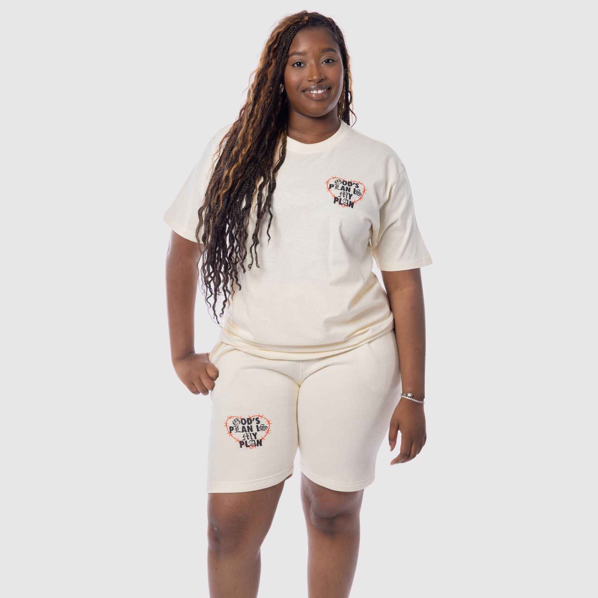 Covered By Grace God's Plan Fire Short Set (Off White)