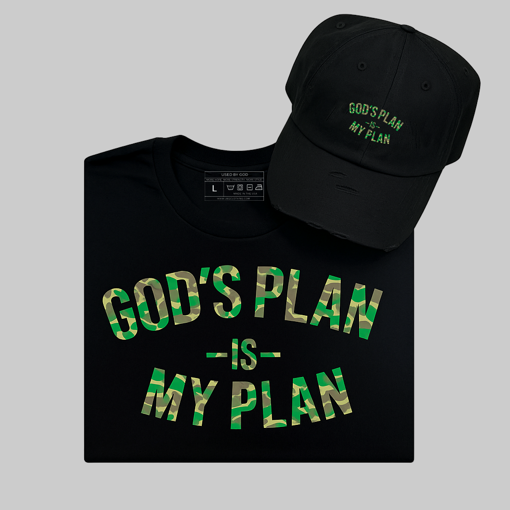 God's Plan My Plan Kids T-Shirt & Hat Bundle Camo