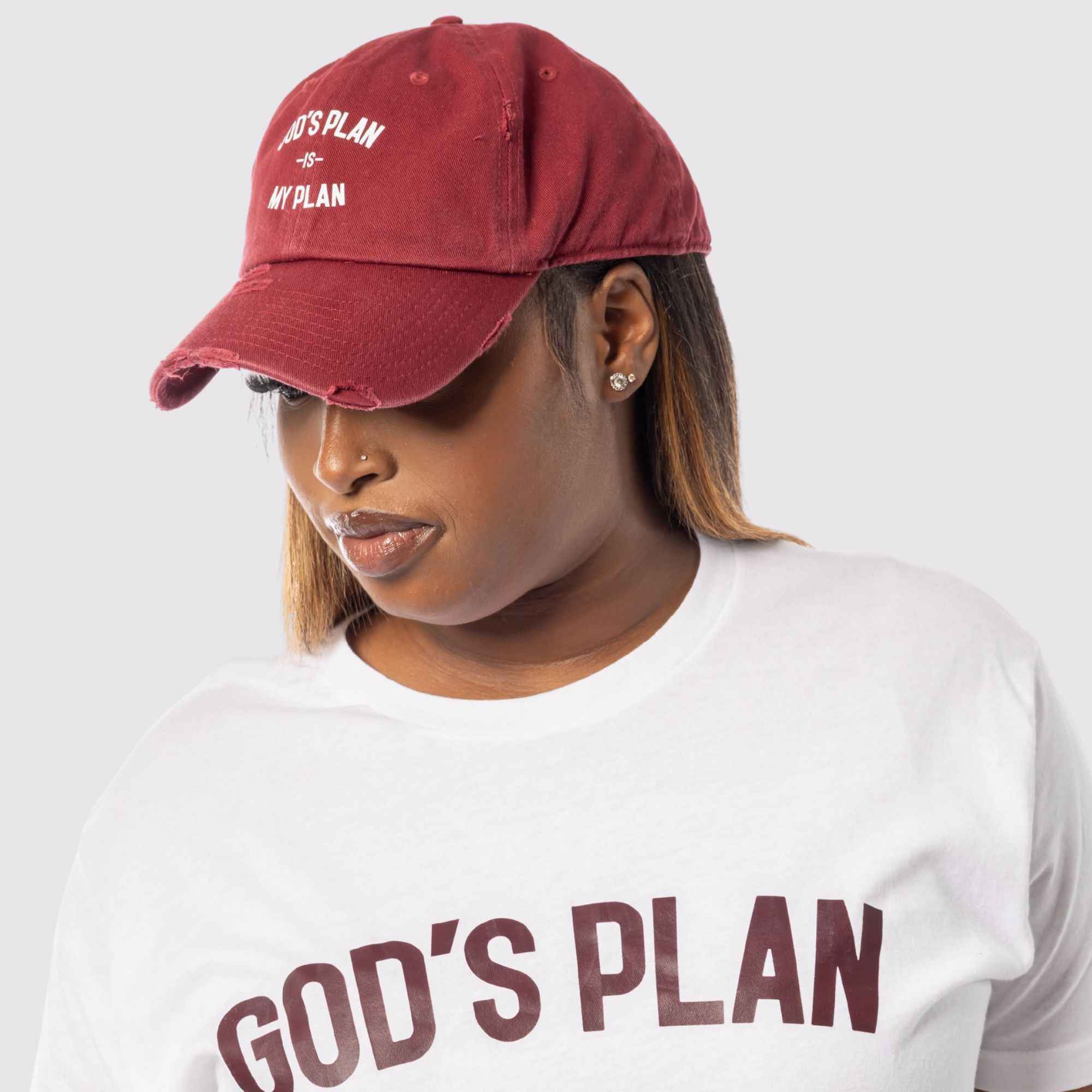 God's Plan My Plan T-Shirt & Hat Bundle Maroon