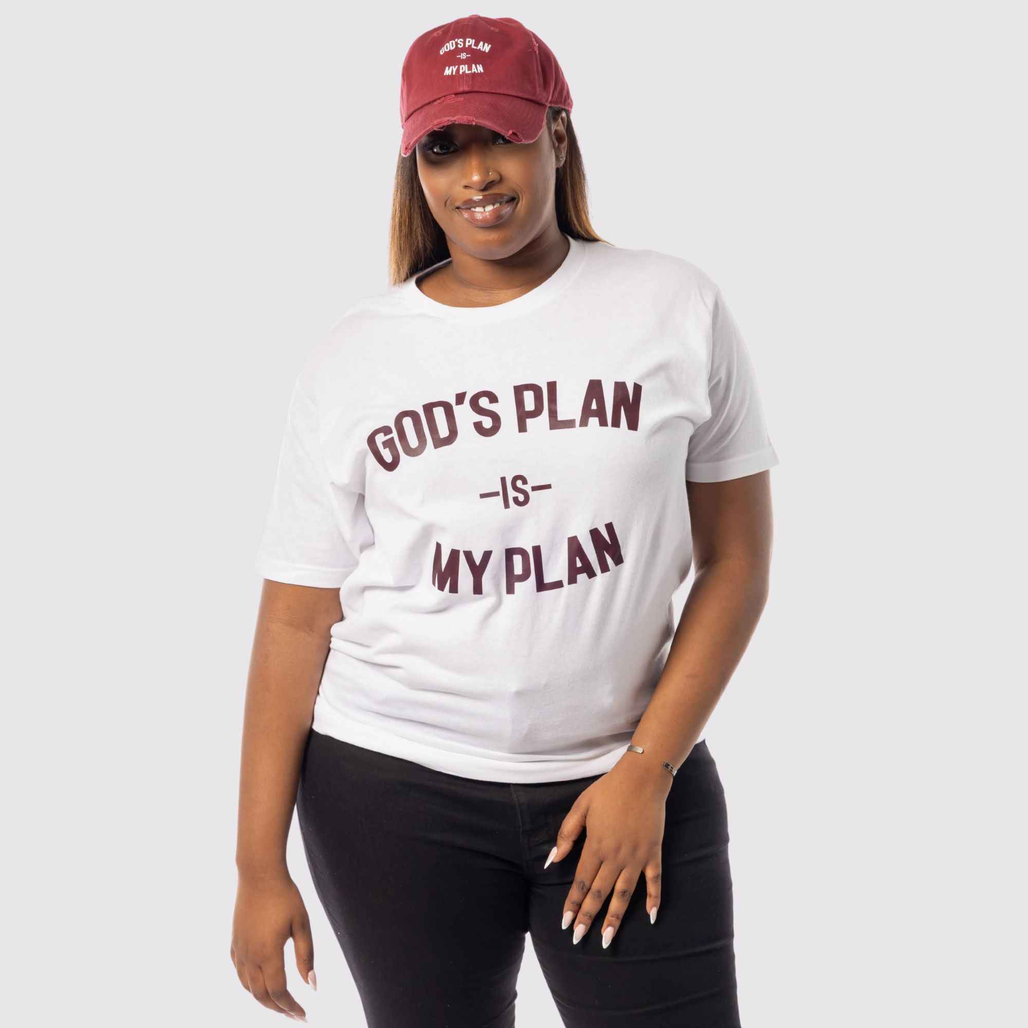 God's Plan My Plan T-Shirt & Hat Bundle Maroon