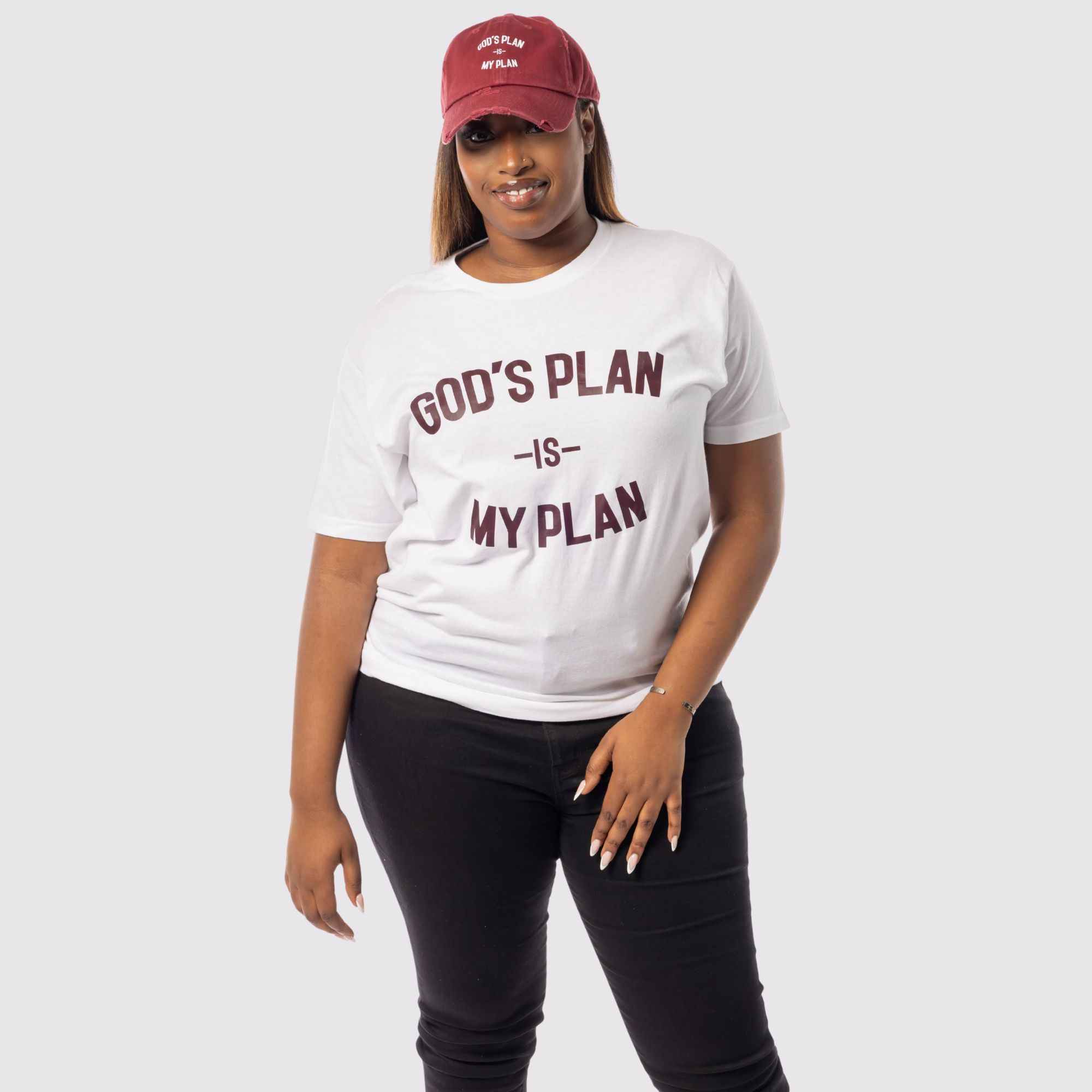God's Plan My Plan T-Shirt & Hat Bundle Maroon