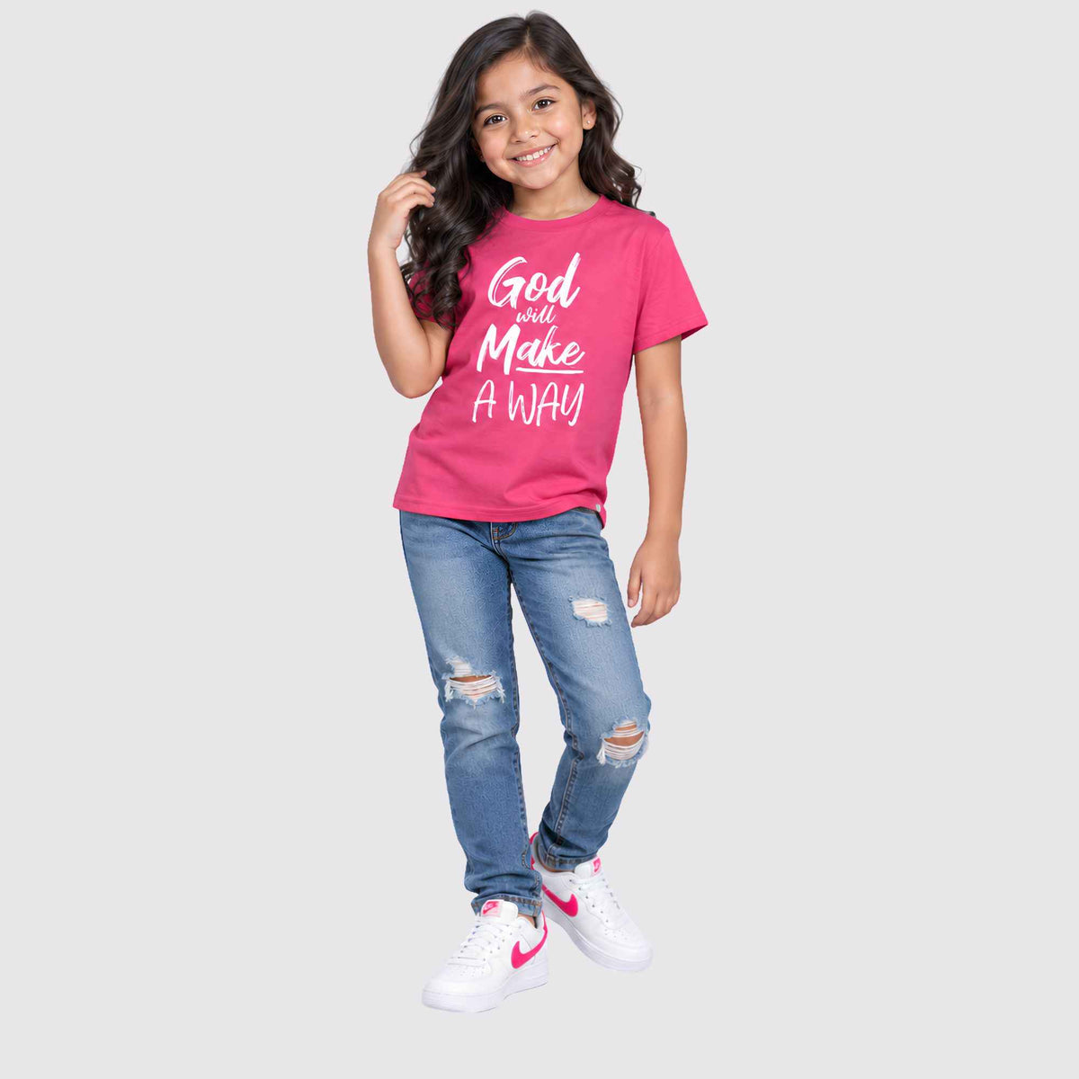 God Will Make A Way Kids Tee Hot Pink