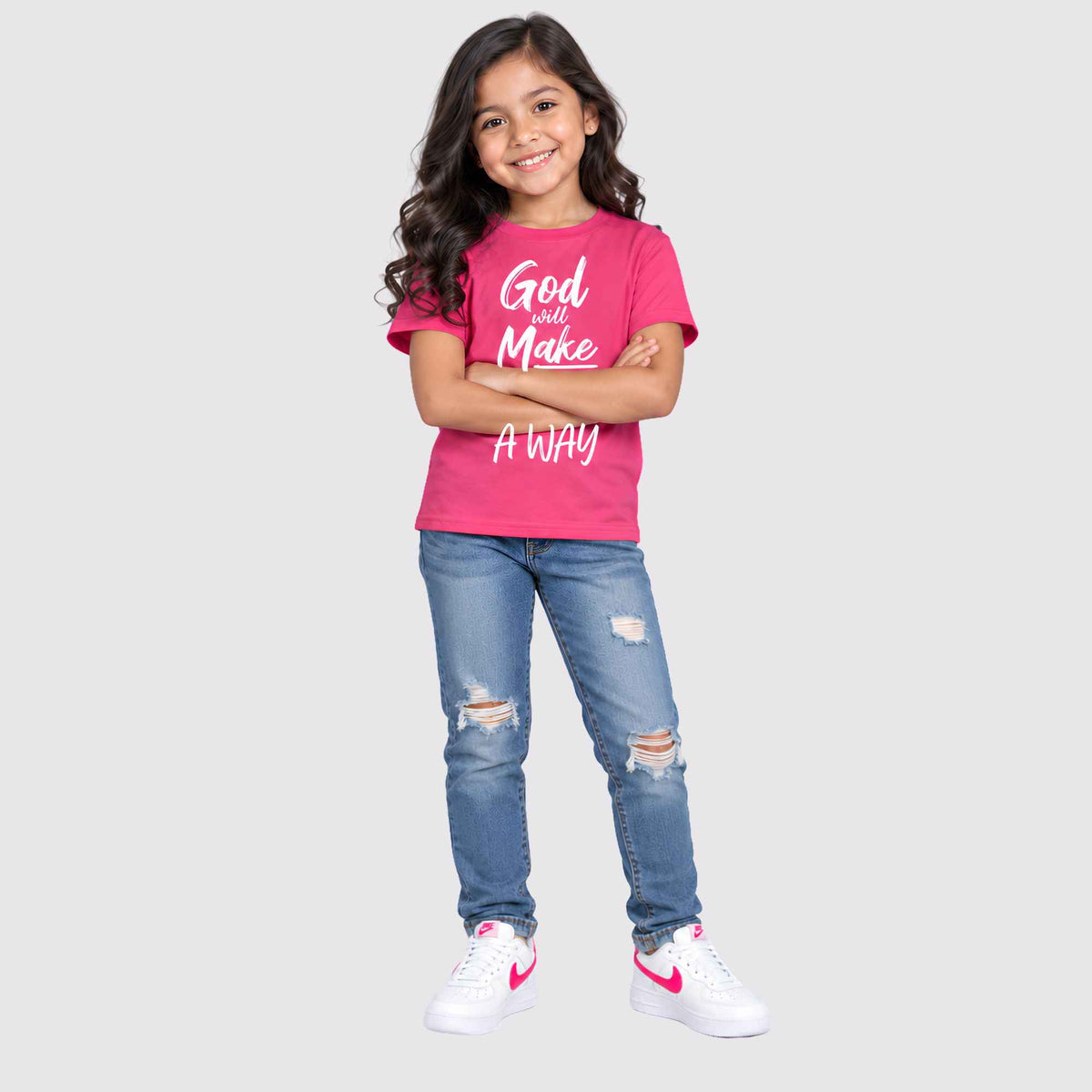 God Will Make A Way Kids Tee Hot Pink