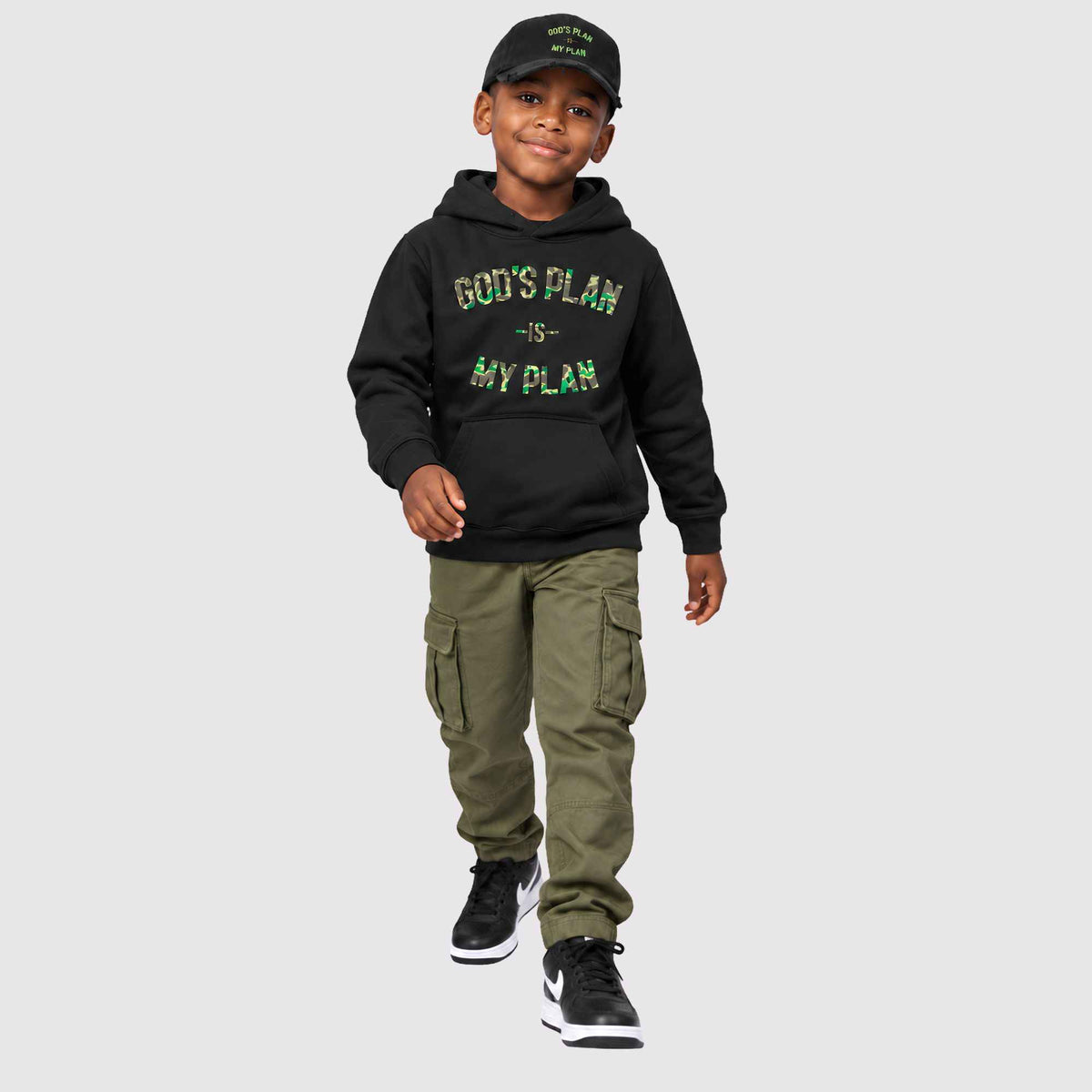 God's Plan My Plan Kids Hoodie & Hat Bundle Camo