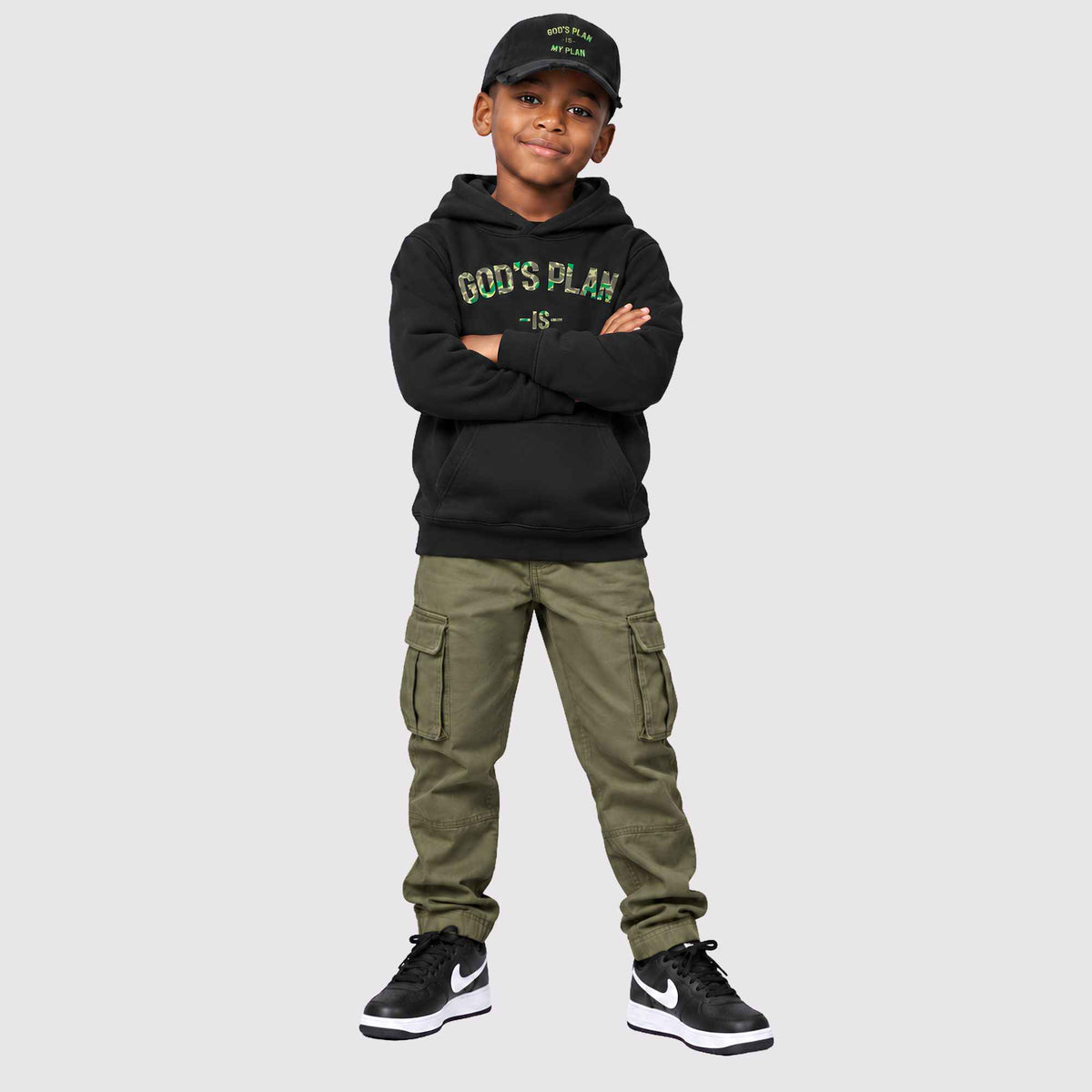 God's Plan My Plan Kids Hoodie & Hat Bundle Camo