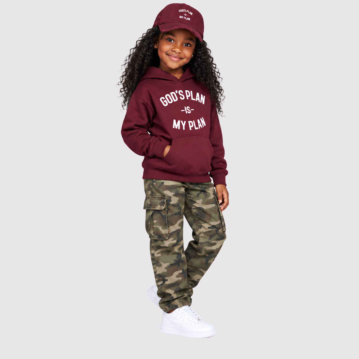 God's Plan My Plan Kids Hoodie & Hat Bundle Maroon