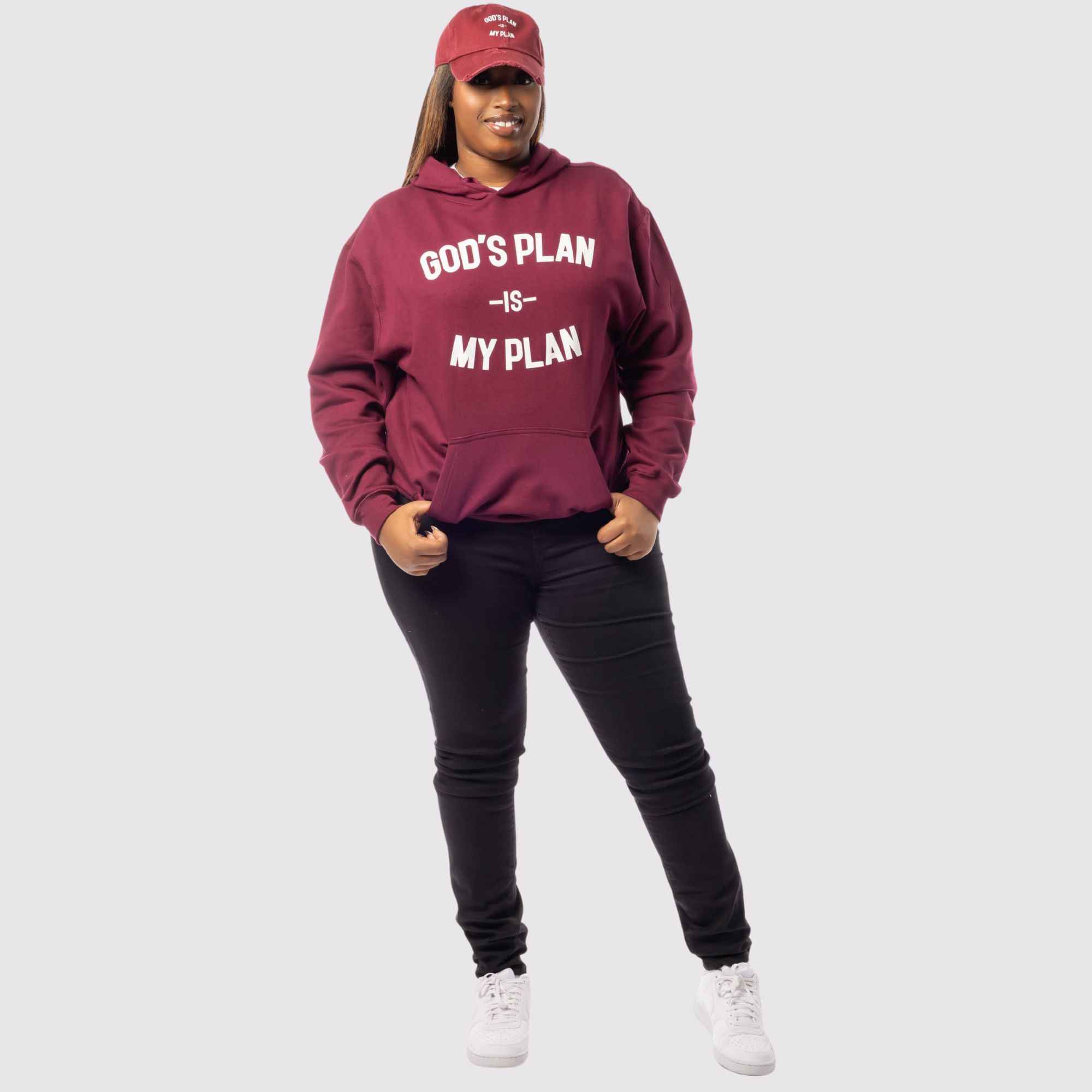 God's Plan My Plan Hoodie & Hat Bundle Maroon