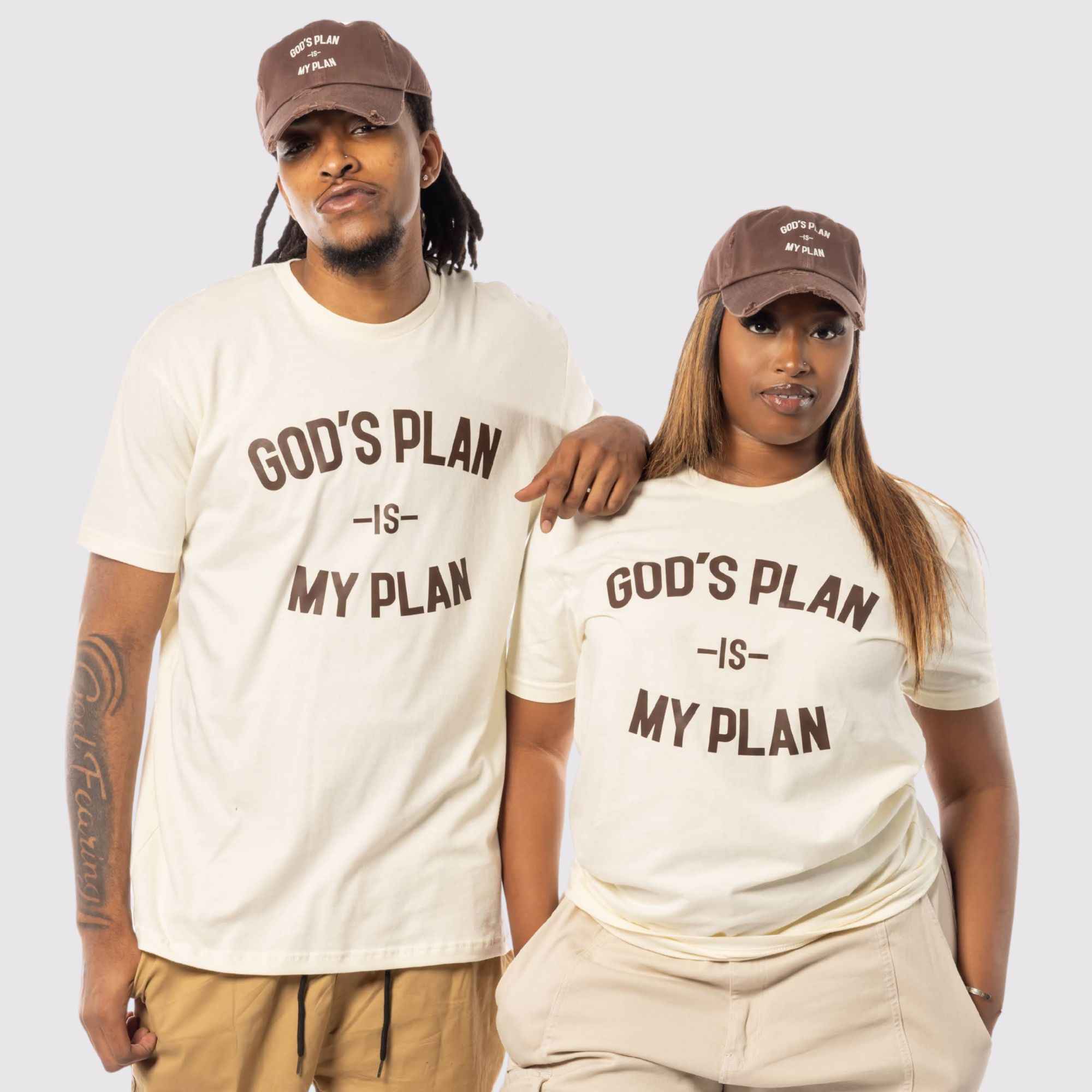 God's Plan My Plan T-Shirt & Hat Bundle Brown