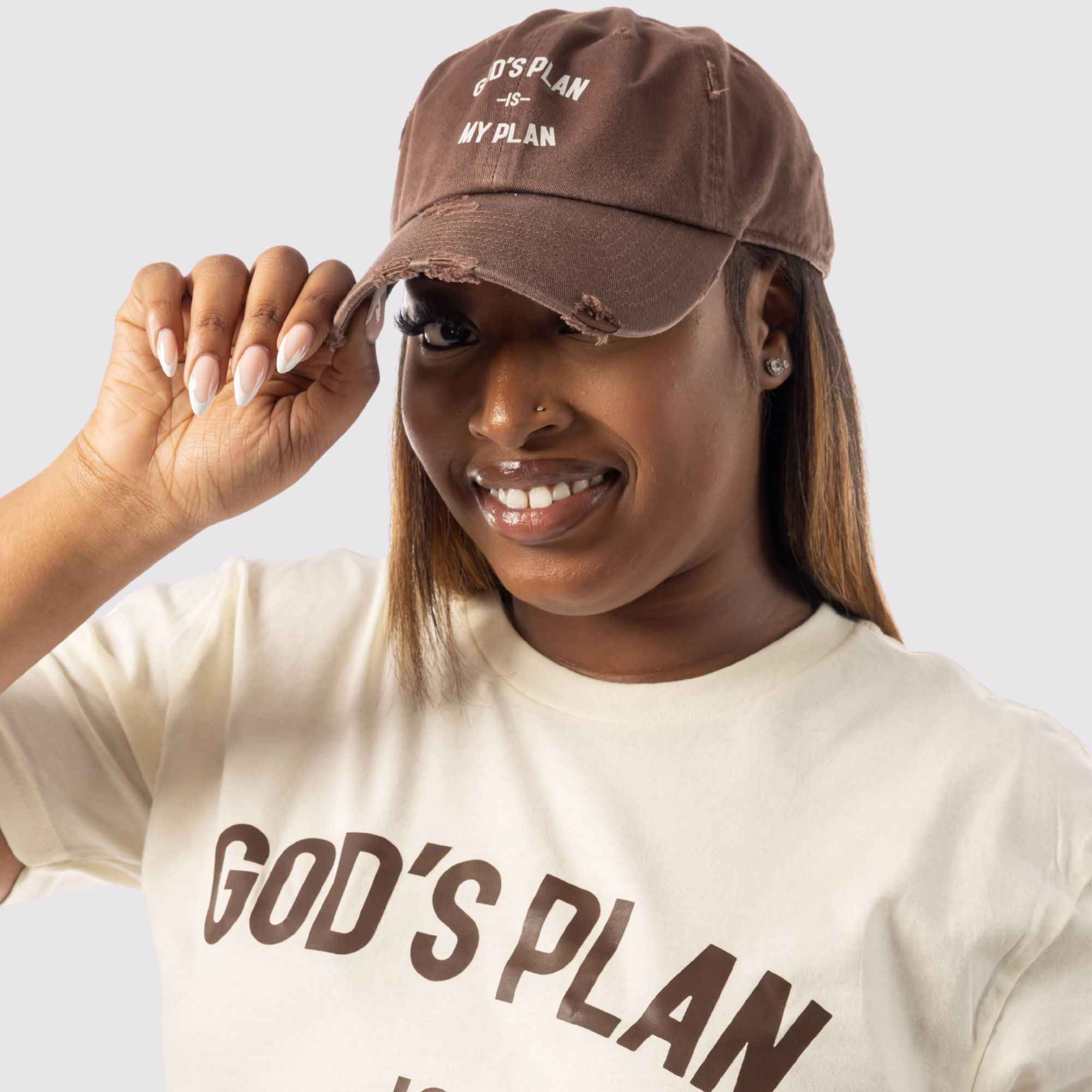 God's Plan My Plan T-Shirt & Hat Bundle Brown