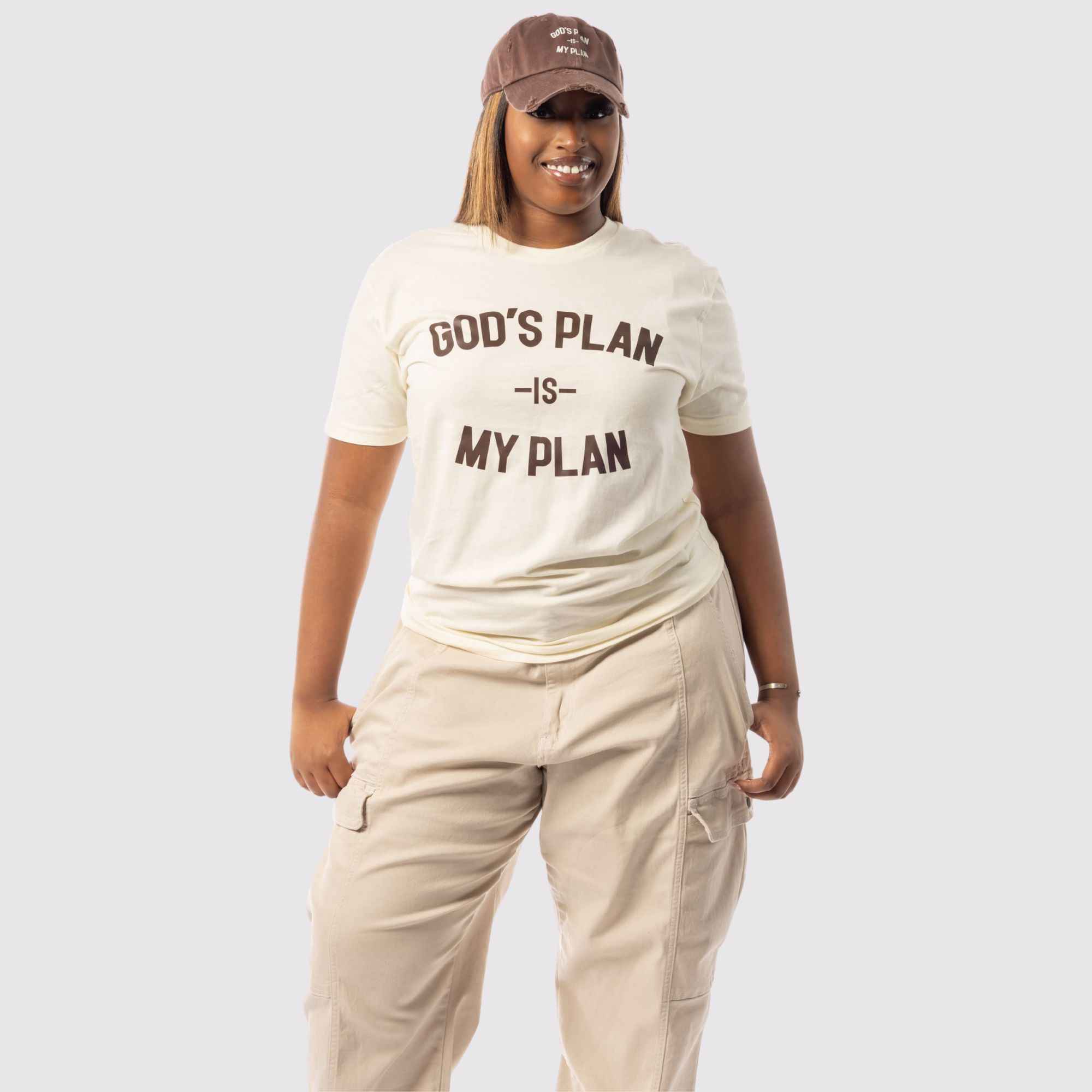 God's Plan My Plan T-Shirt & Hat Bundle Brown