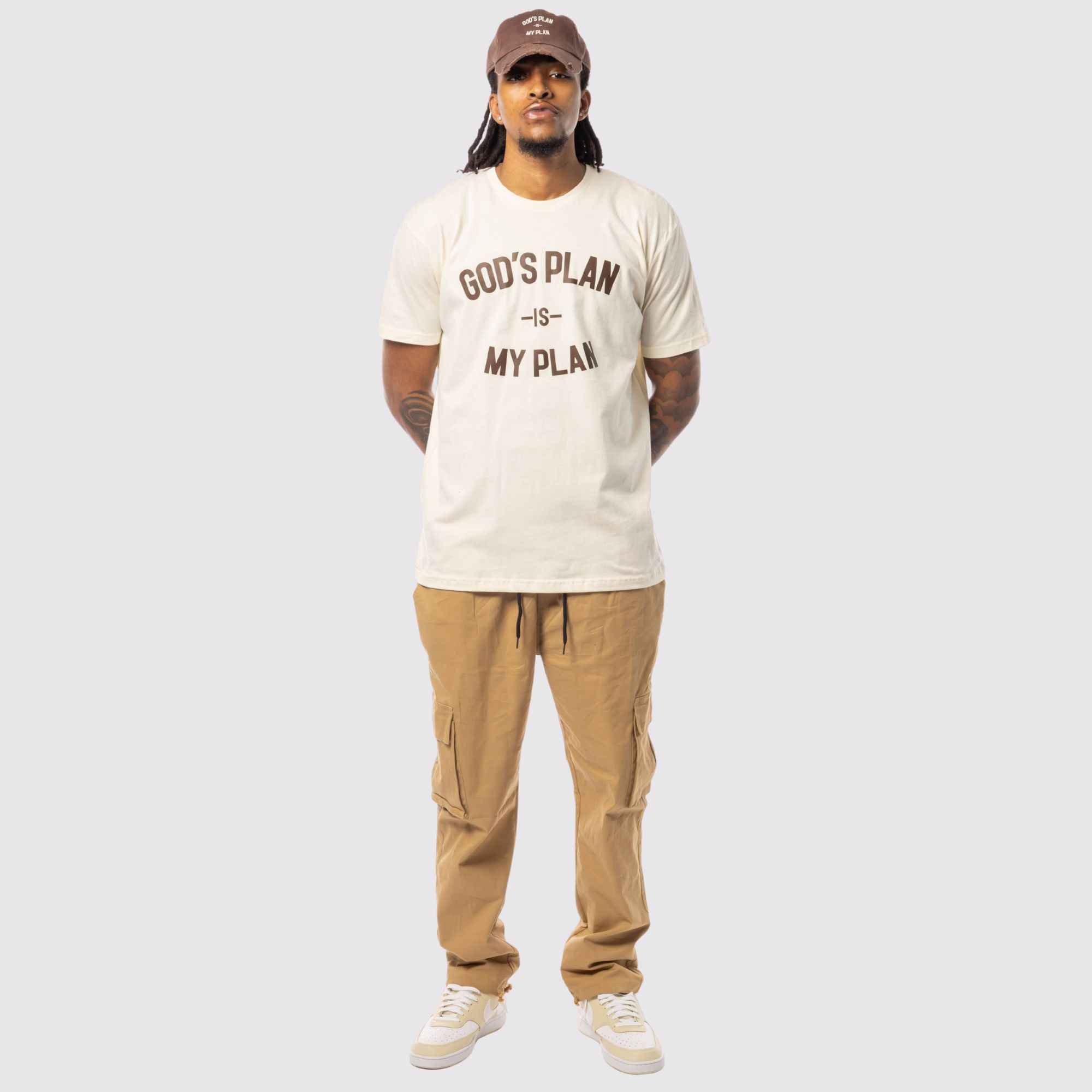 God's Plan My Plan T-Shirt & Hat Bundle Brown