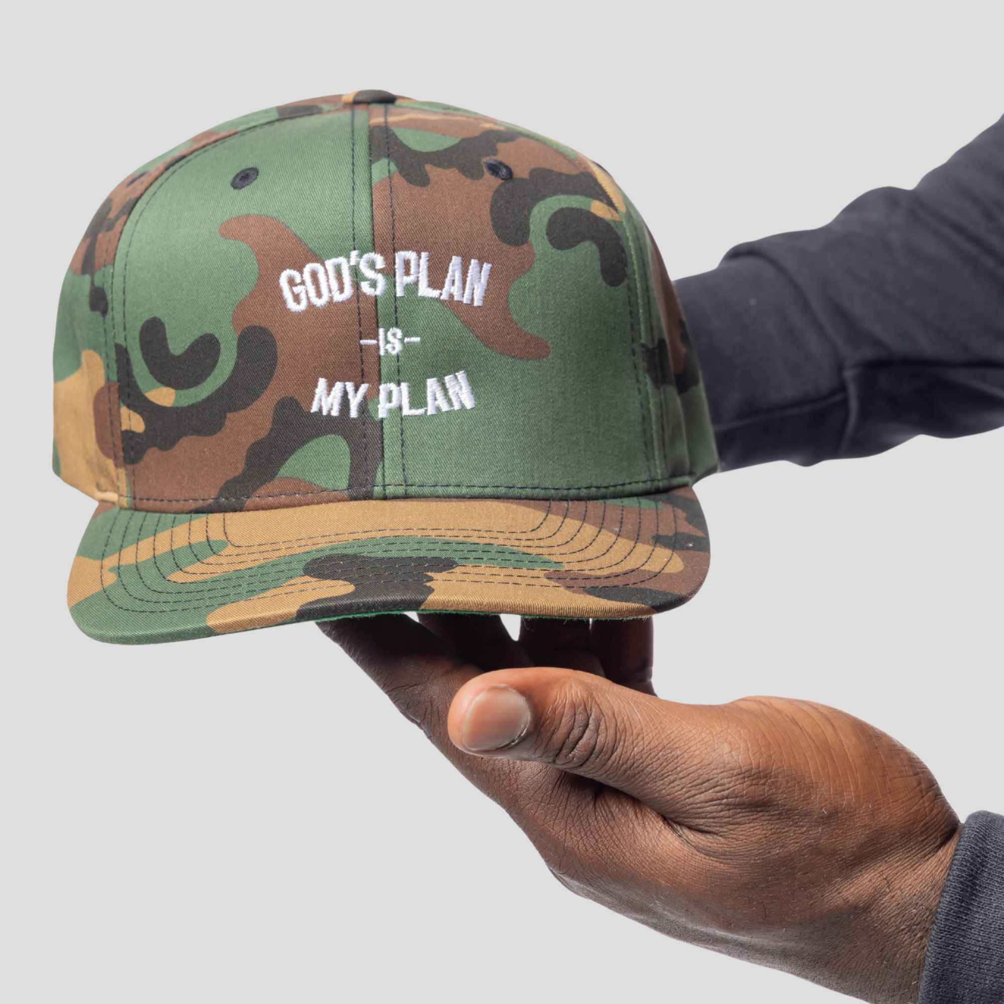 God's Plan My Plan Camo Snapback Hat (White)
