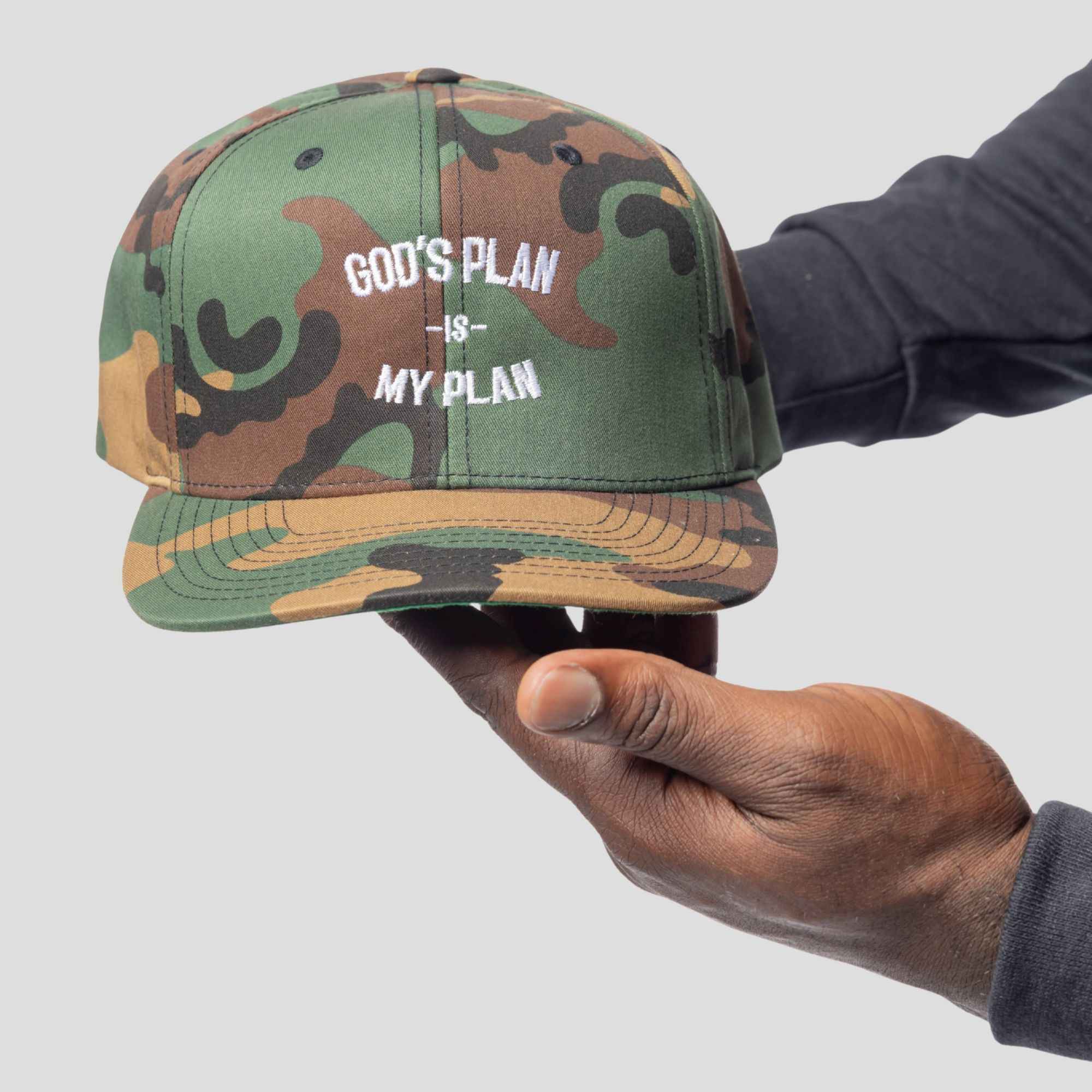 God's Plan My Plan Camo Snapback Hat (White)