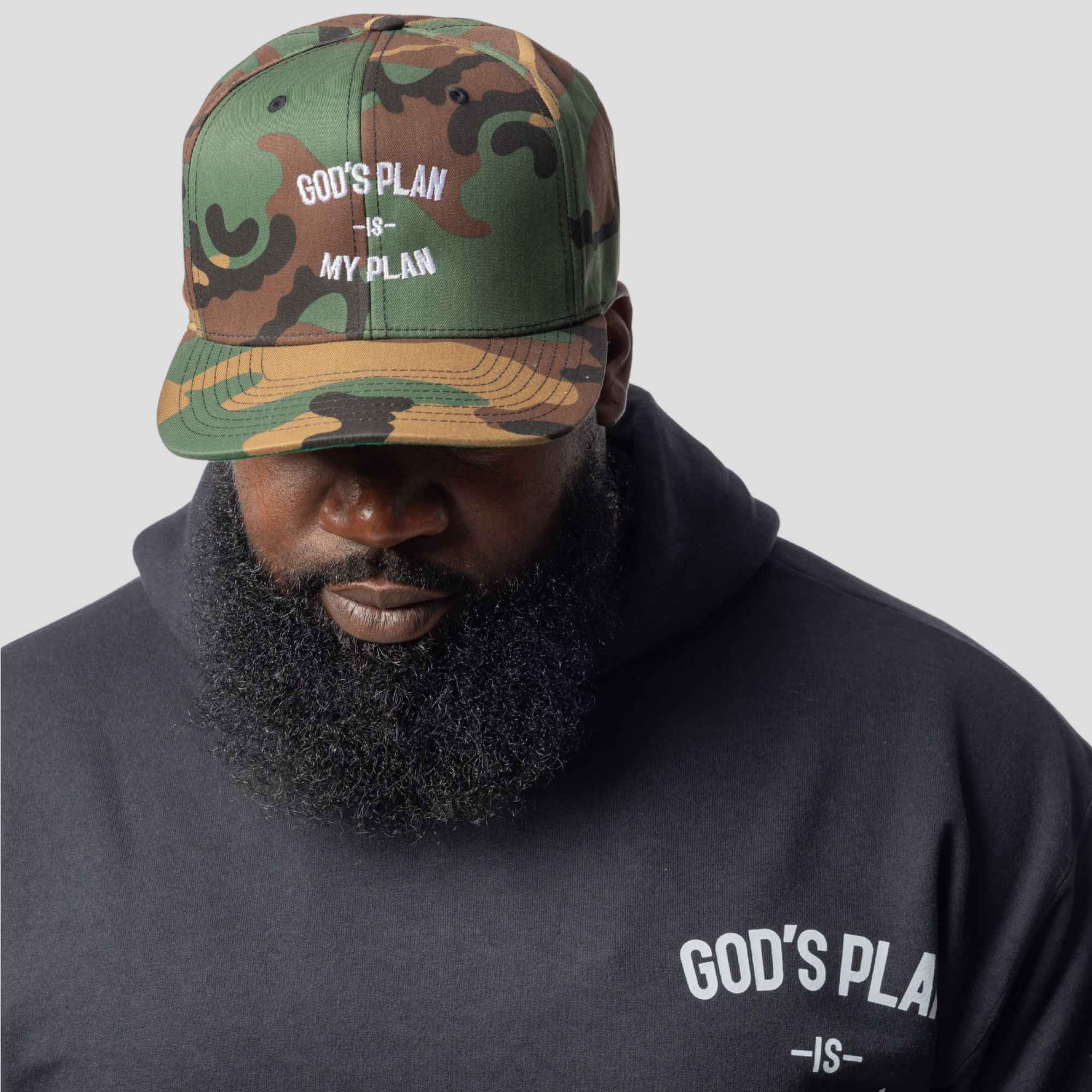 God's Plan My Plan Camo Snapback Hat (White)