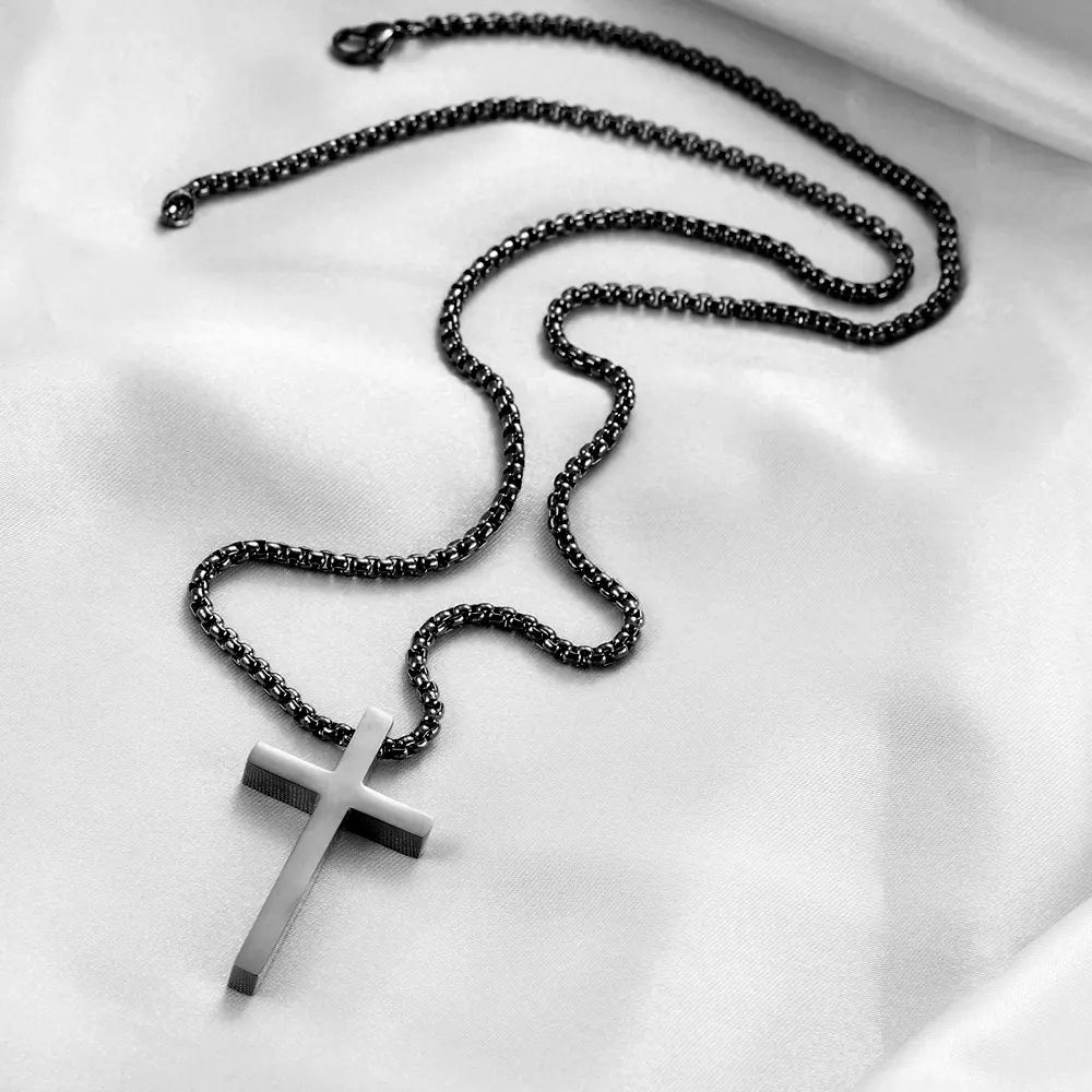Minimalist Cross Necklace (Black)