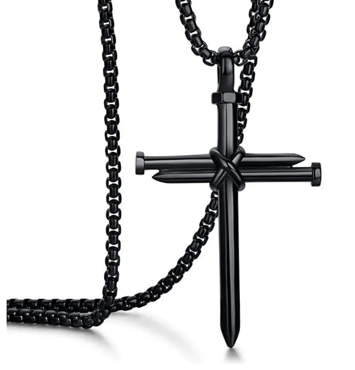 Three Nail Cross Pendant Necklace