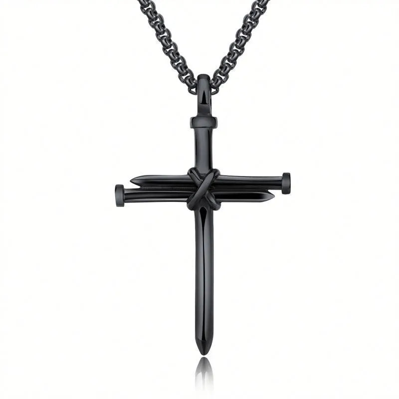 Cross Nail Pendant Necklace, Used By God, Used By God Clothing, Christian Apparel, Christian Bracelets, Christian Necklace, Christian Jewelry, Christian Gift, Wood Bracelet, Cross Bracelet, Christian Prayer Beads, Religious Gift, Prayer Bracelet, Prayer Beds, Cross Necklace, Cros Crucifix Necklace, Men's Bracelet, Women's Bracelet, Men's Necklace, Women's Necklace, Elevated Faith, String Bracelets, black cross, Three Nail Cross