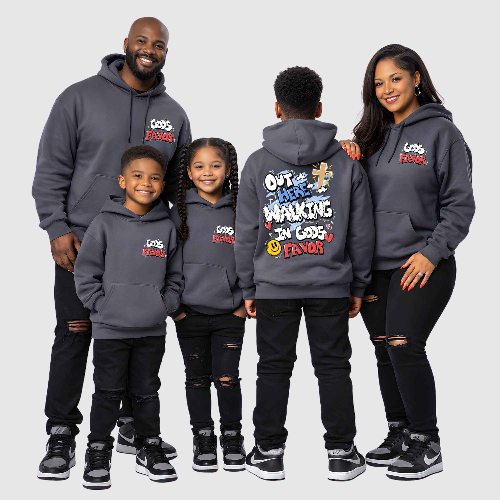 Walking In God's Favor Psalm Kids Hoodie (Charcoal)