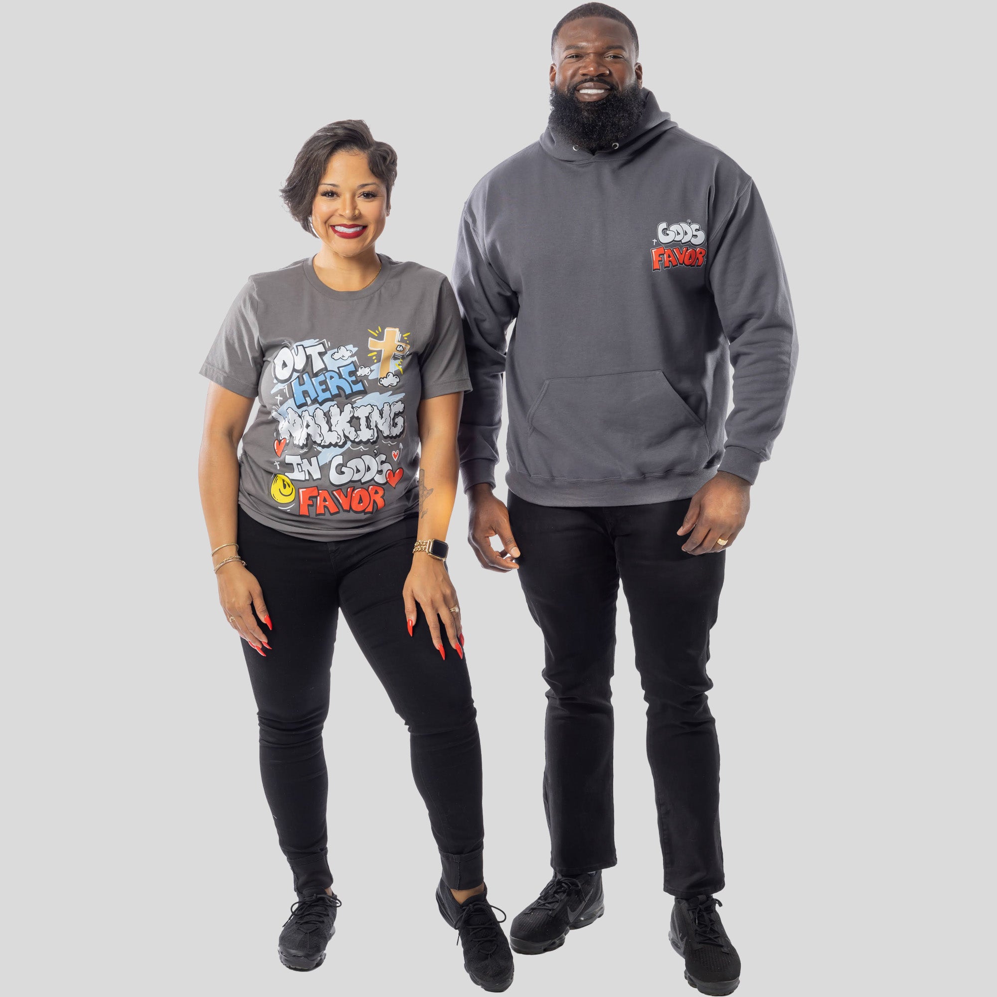 Walking In God's Favor Hoodie + FREE TEE (Charcoal)