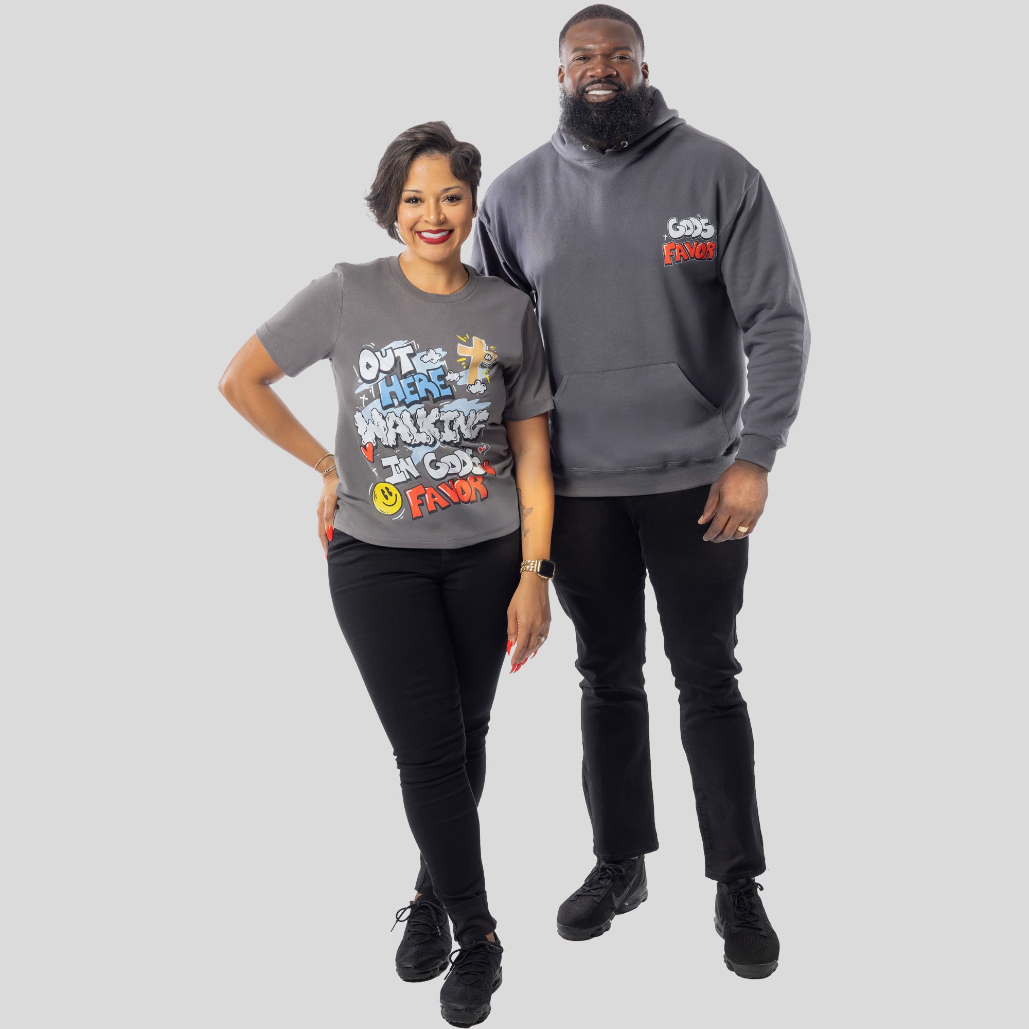 Walking In God's Favor Hoodie + FREE TEE (Charcoal)