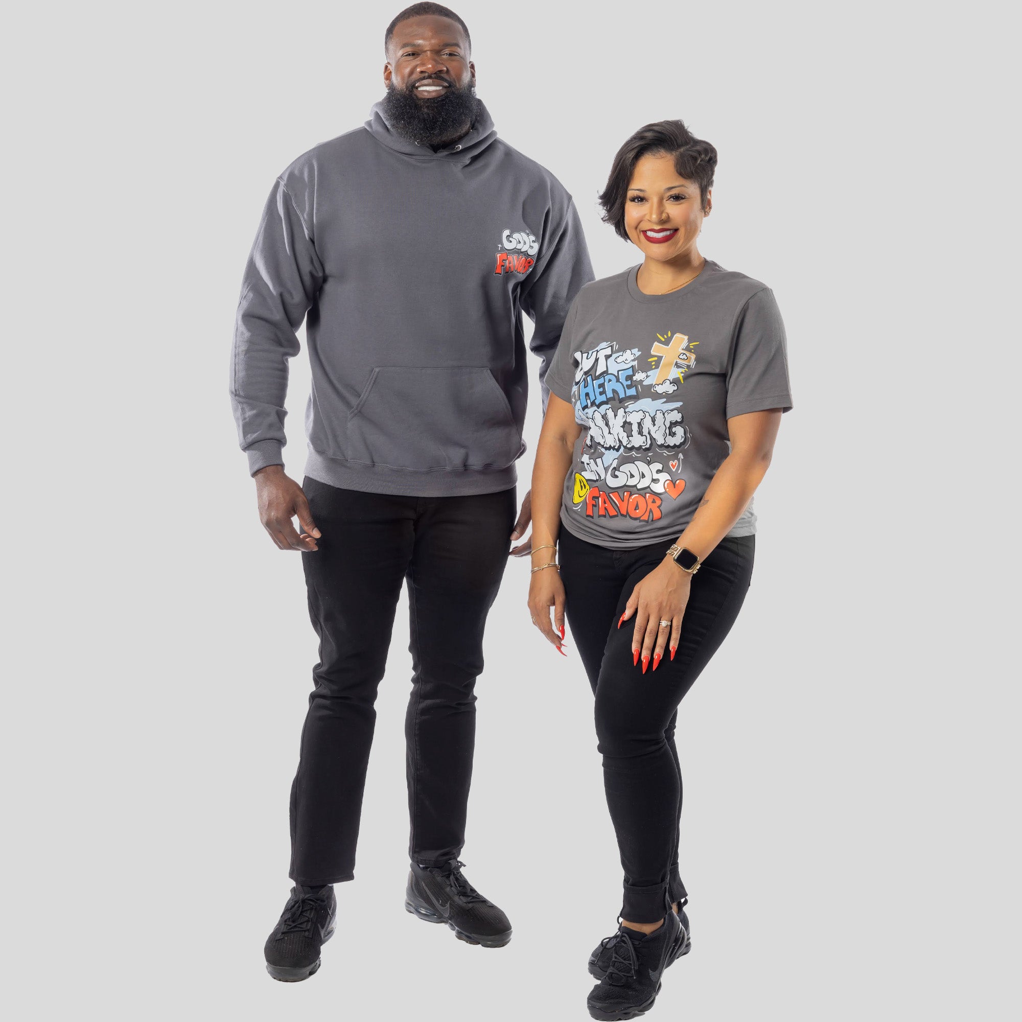 Walking In God's Favor Hoodie + FREE TEE (Charcoal)