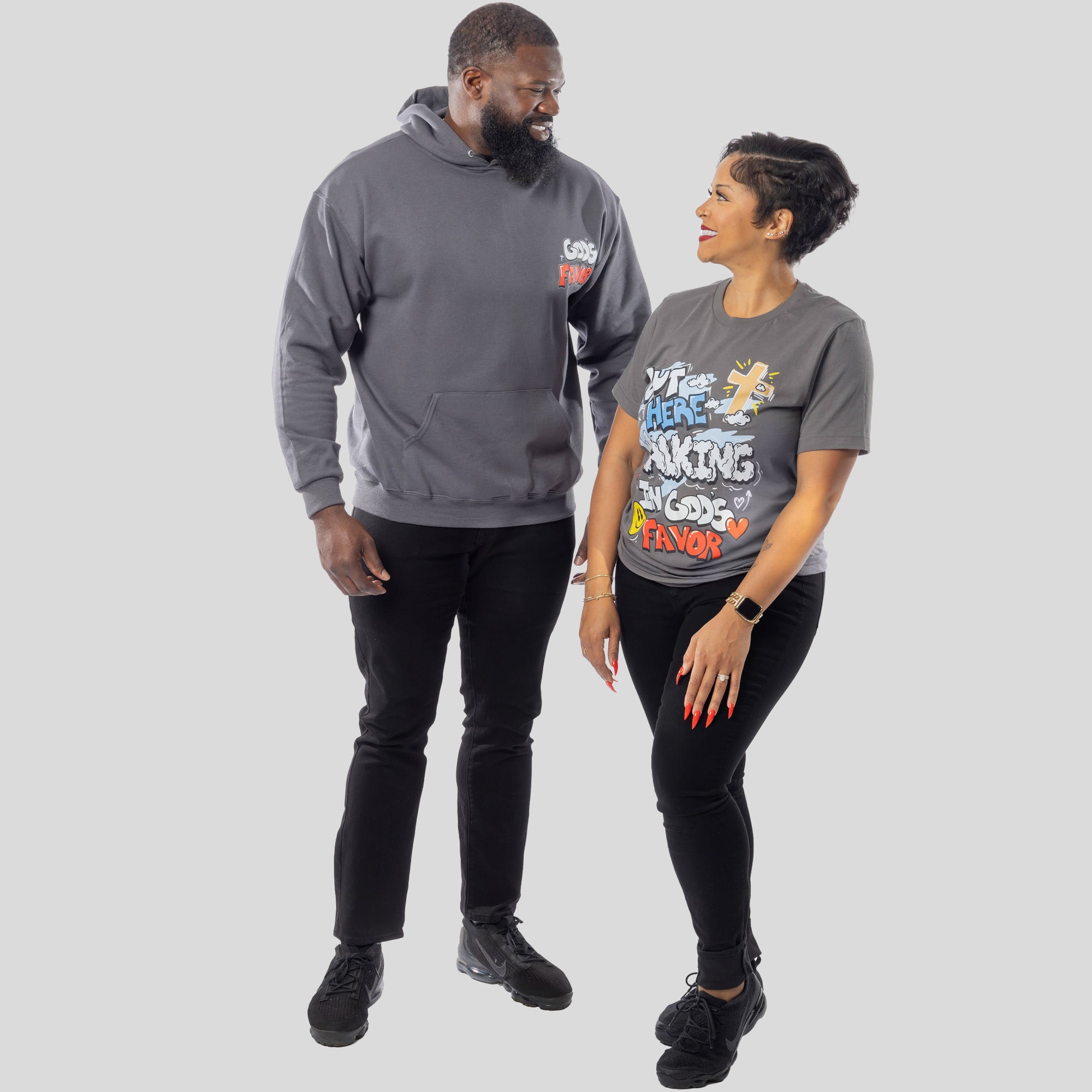 Walking In God's Favor Hoodie + FREE TEE (Charcoal)