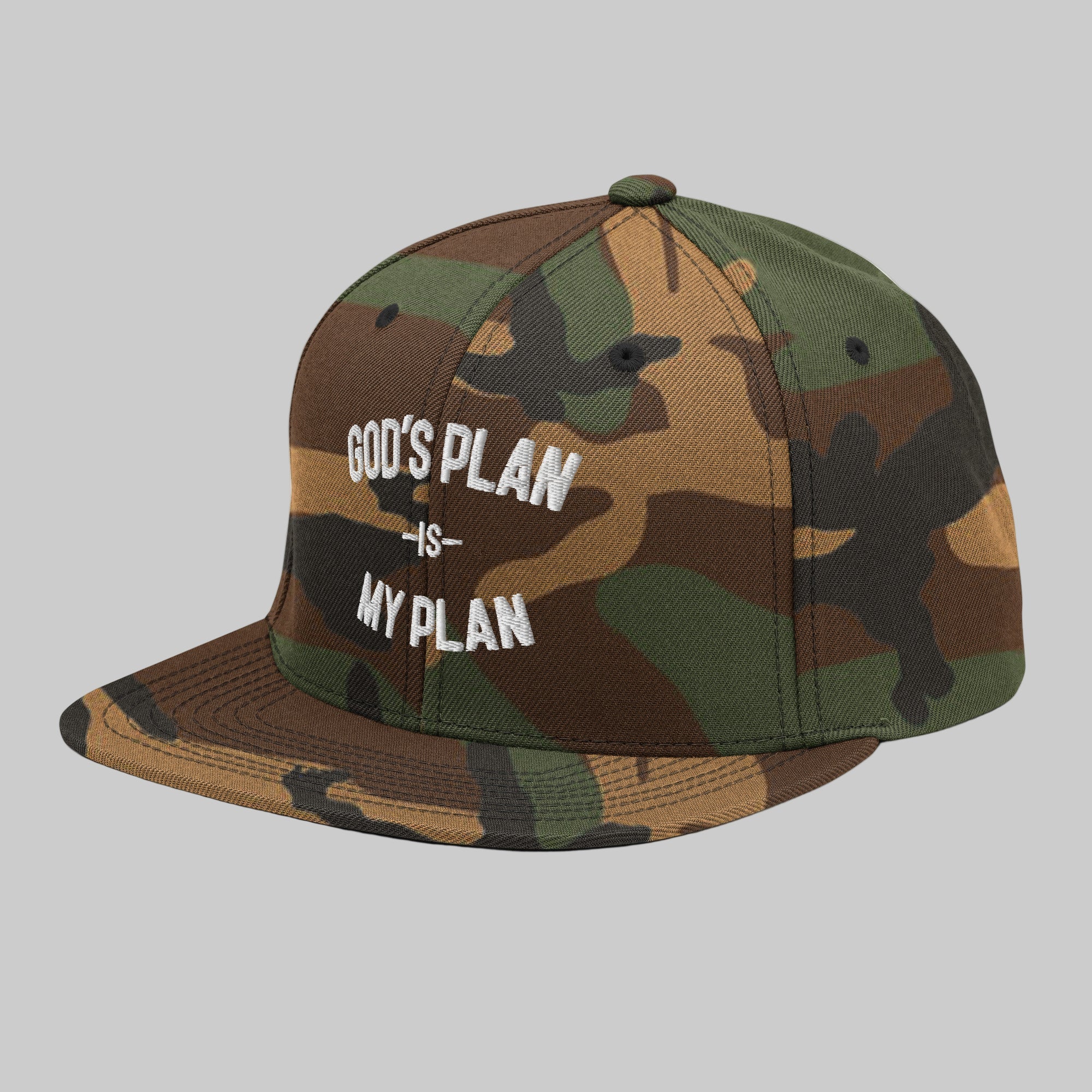 God's Plan My Plan Camo Snapback Hat (White)
