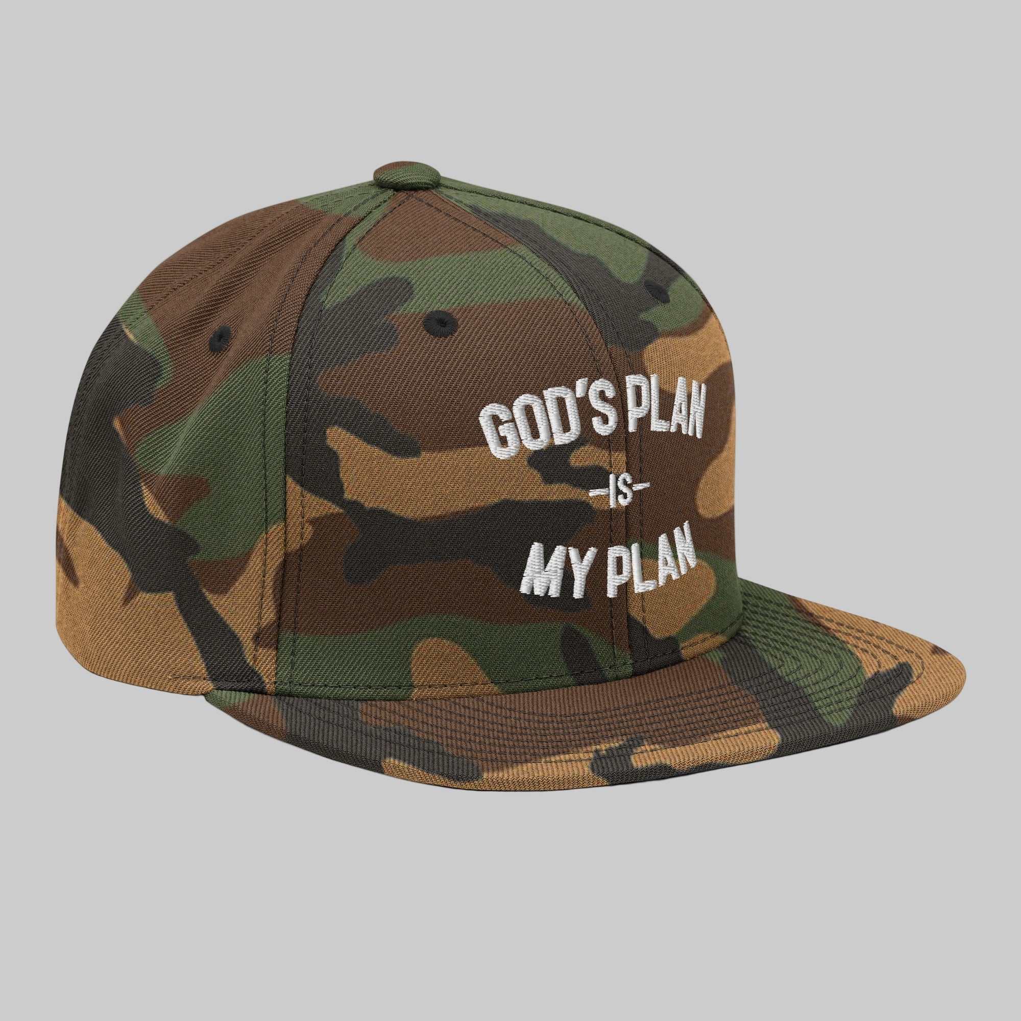 God's Plan My Plan Camo Snapback Hat (White)