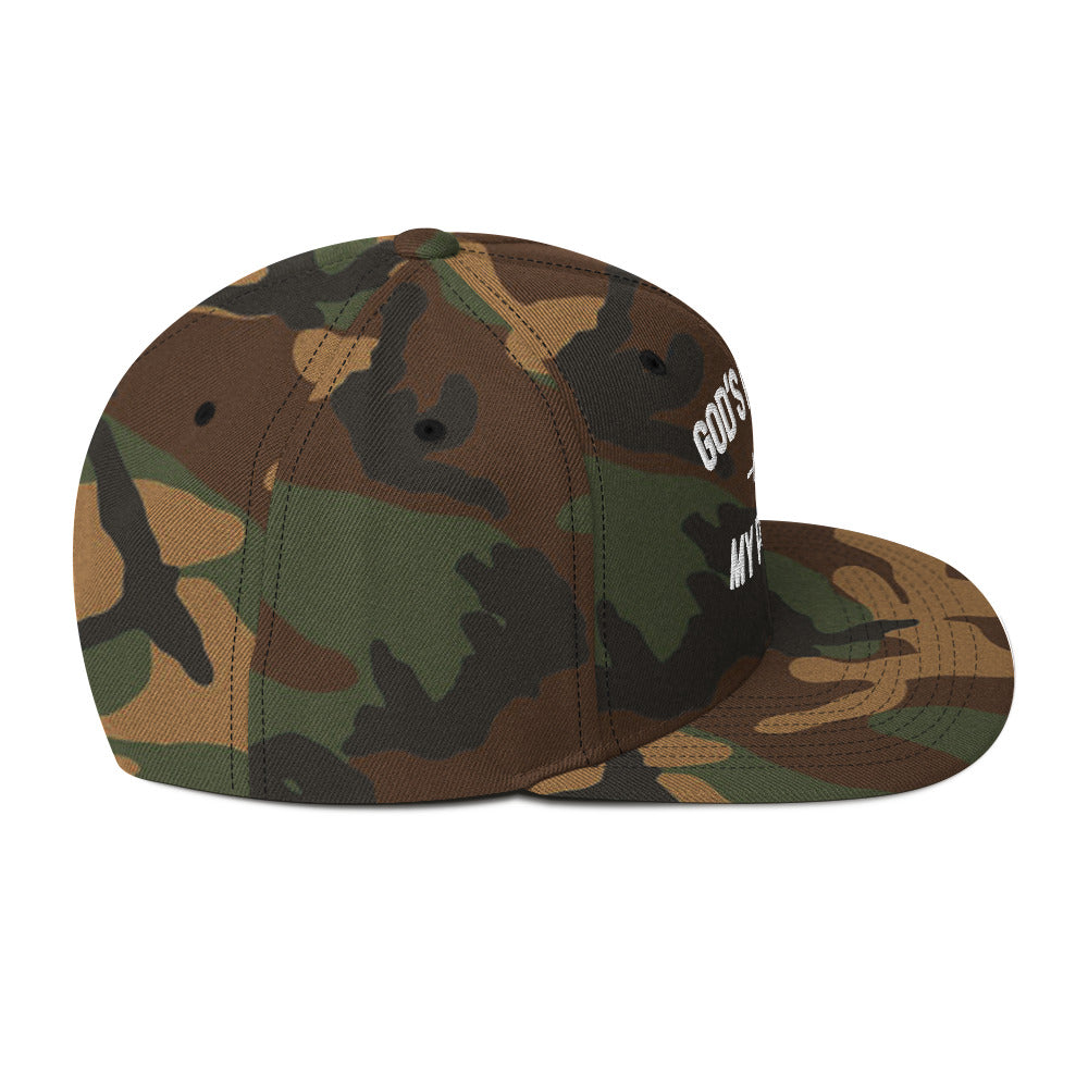 God's Plan My Plan Camo Snapback Hat (White)