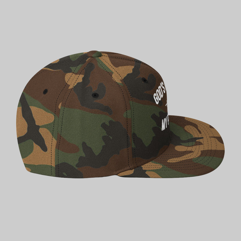 God's Plan My Plan Camo Snapback Hat (White)