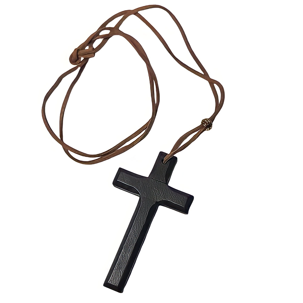 Vintage Wood Cross Leather Necklace