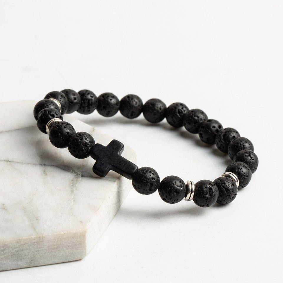 Cross Lava Stone Bead Bracelet