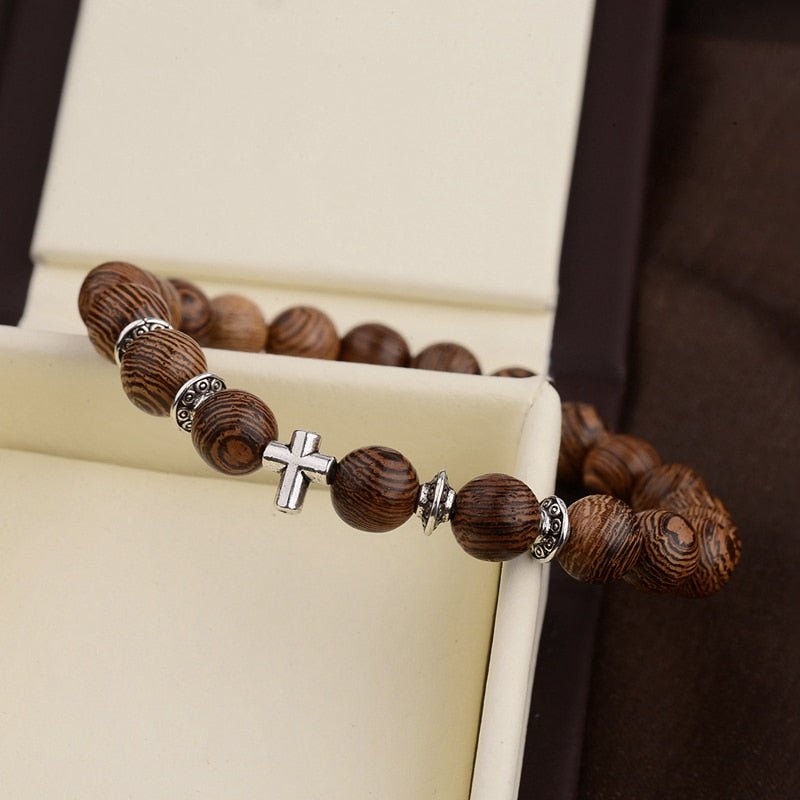 Silver Cross Prayer Bead Bracelet
