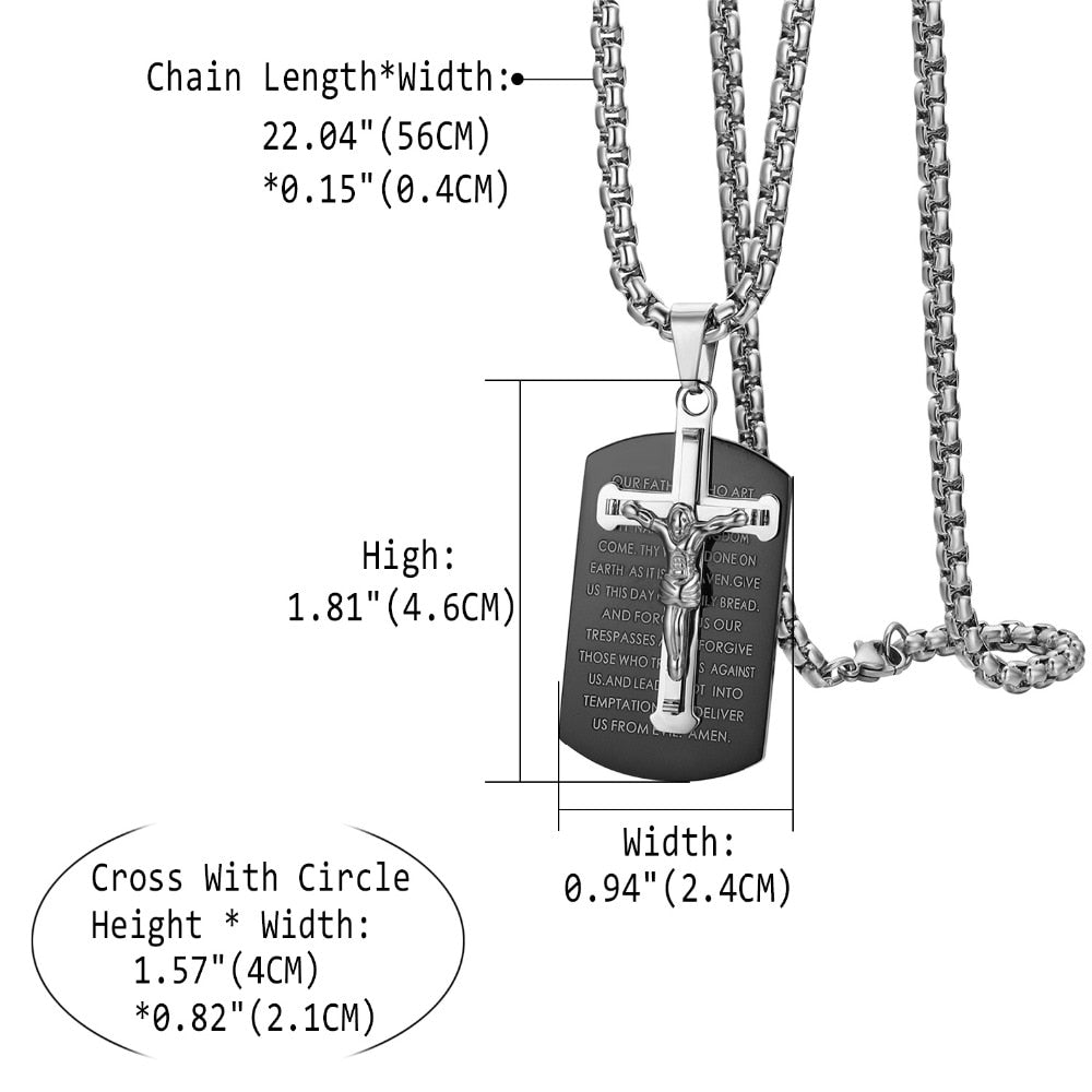 Lord's Prayer Cross Dog Tag Necklace