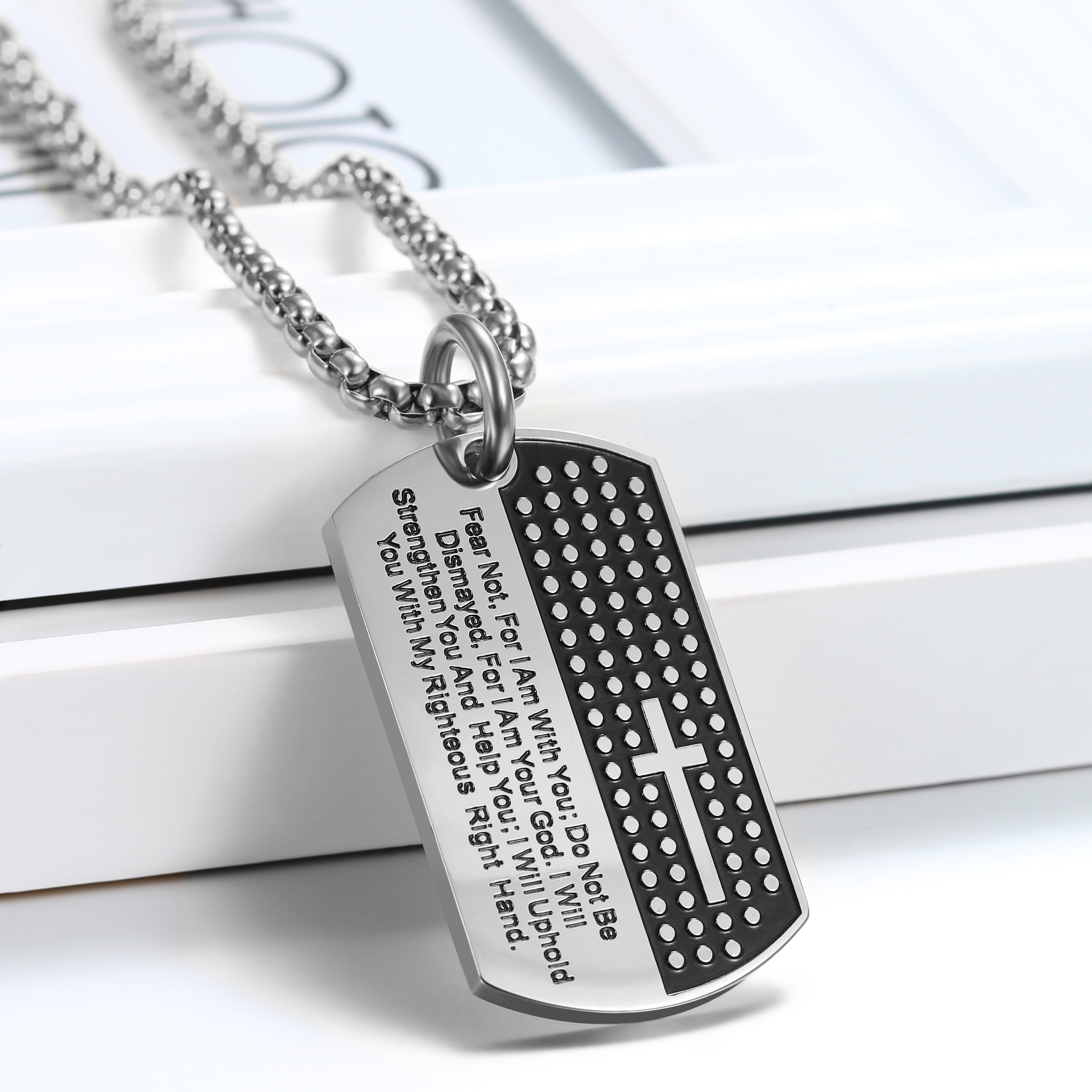 Isaiah 41:10 Cross Dog Tag Necklace