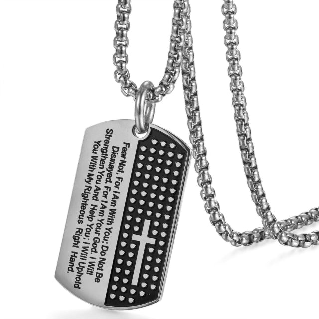 Isaiah 41:10 Cross Dog Tag Necklace