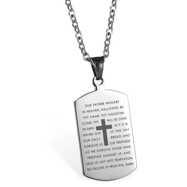 Lord's Prayer Cross Dog Tag Necklace