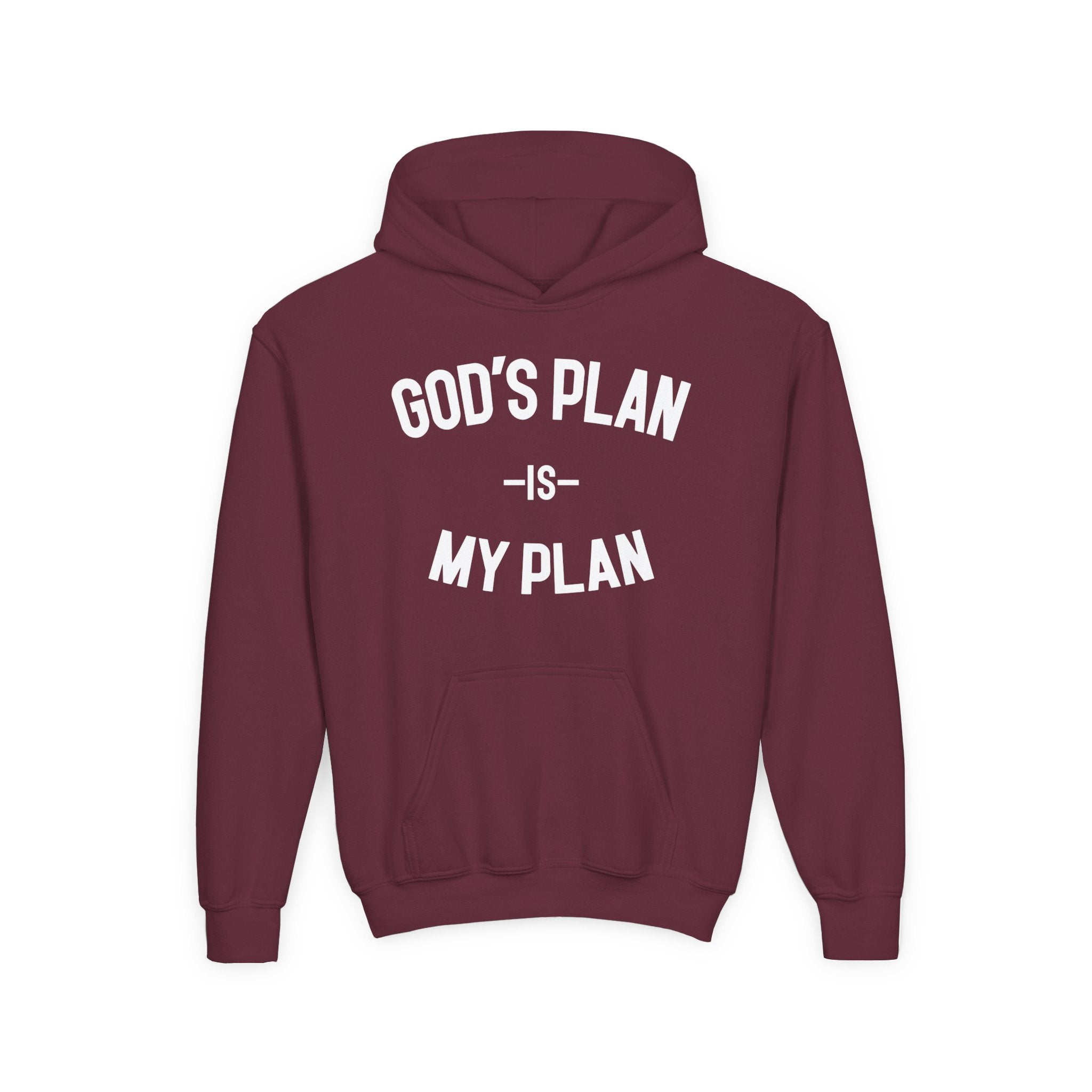 God's Plan My Plan Kids Hoodie Maroon