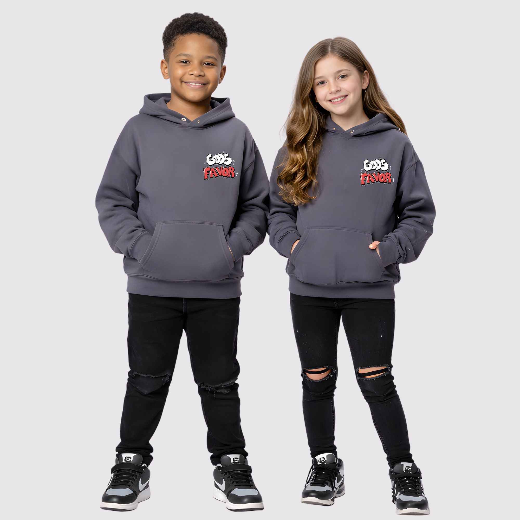 Walking In God's Favor Psalm Kids Hoodie (Charcoal)