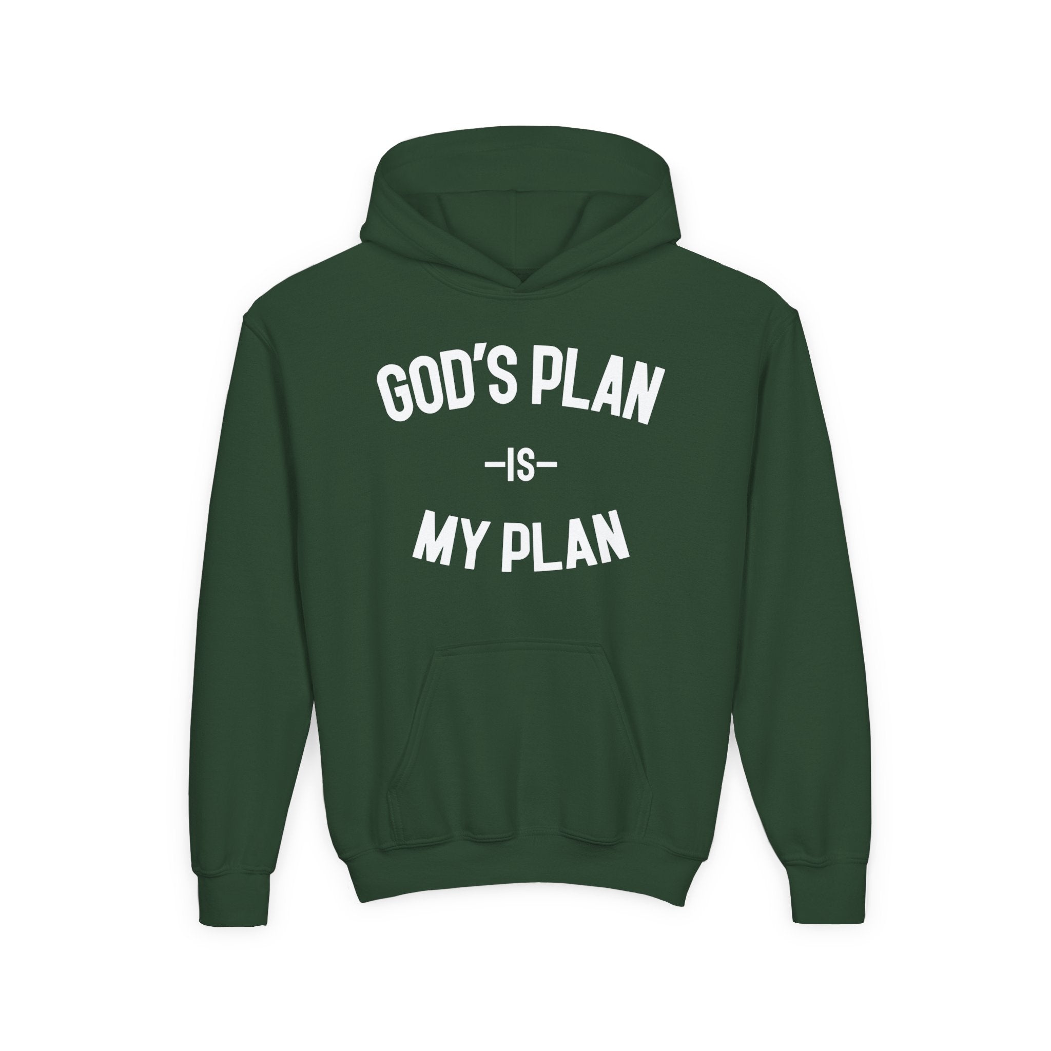God's Plan My Plan Kids Hoodie Forest Green