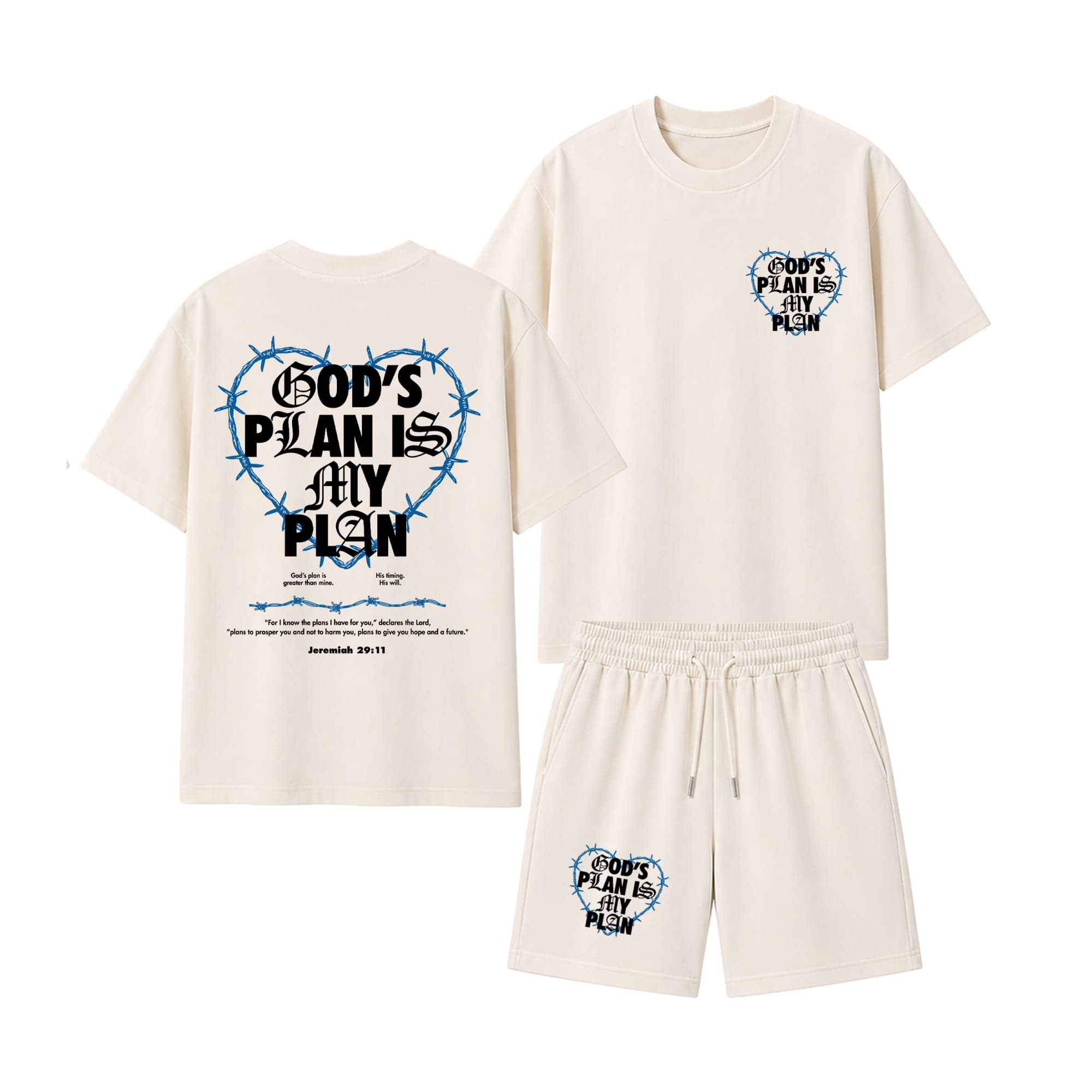 Covered By Grace God's Plan Short Set (Off White)
