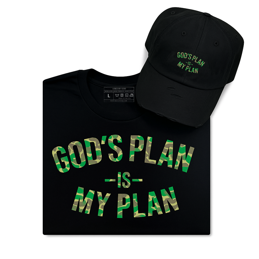 God's Plan My Plan Kids T-Shirt & Hat Bundle Camo