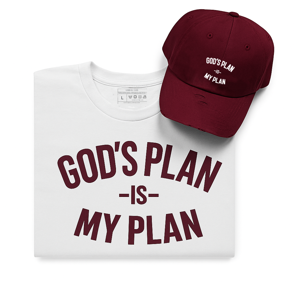 God's Plan My Plan T-Shirt & Hat Bundle Maroon