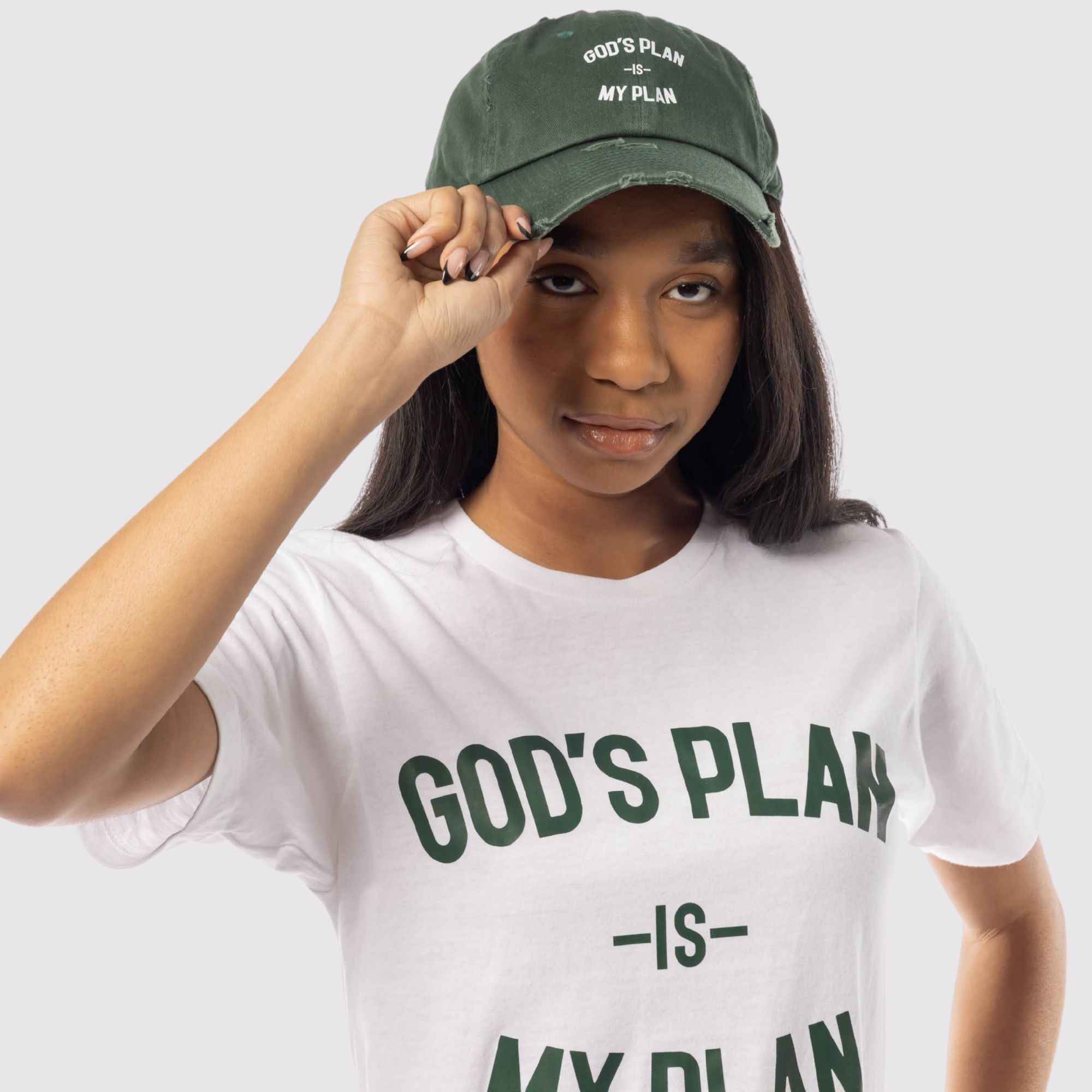 God's Plan My Plan T-Shirt & Hat Bundle Hunter Green