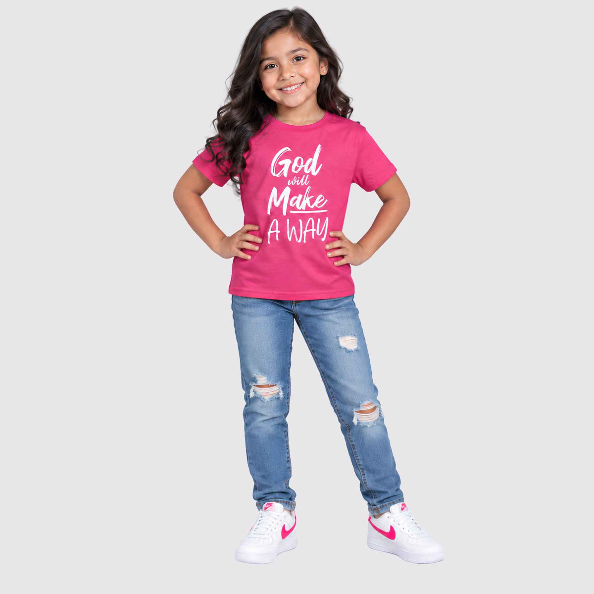God Will Make A Way Kids Tee Hot Pink