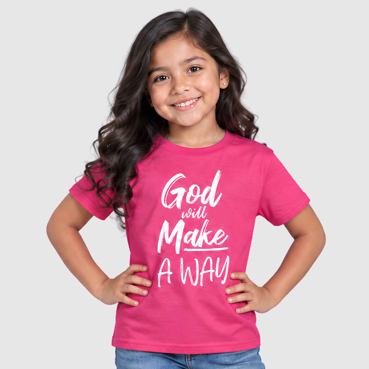 God Will Make A Way Kids Tee Hot Pink
