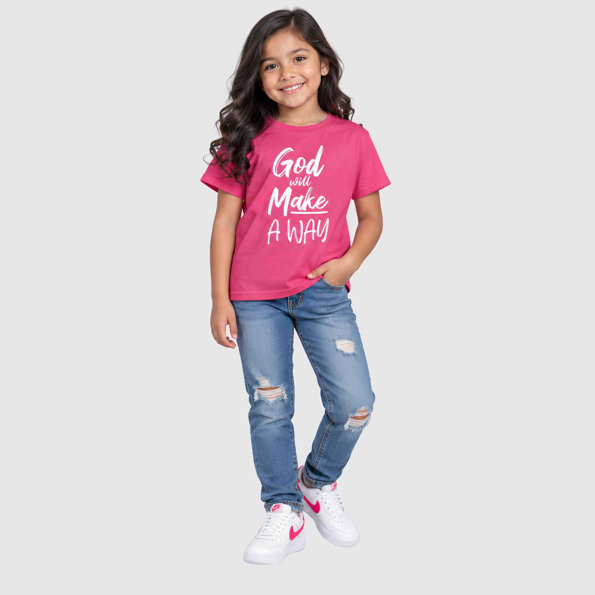 God Will Make A Way Kids Tee Hot Pink